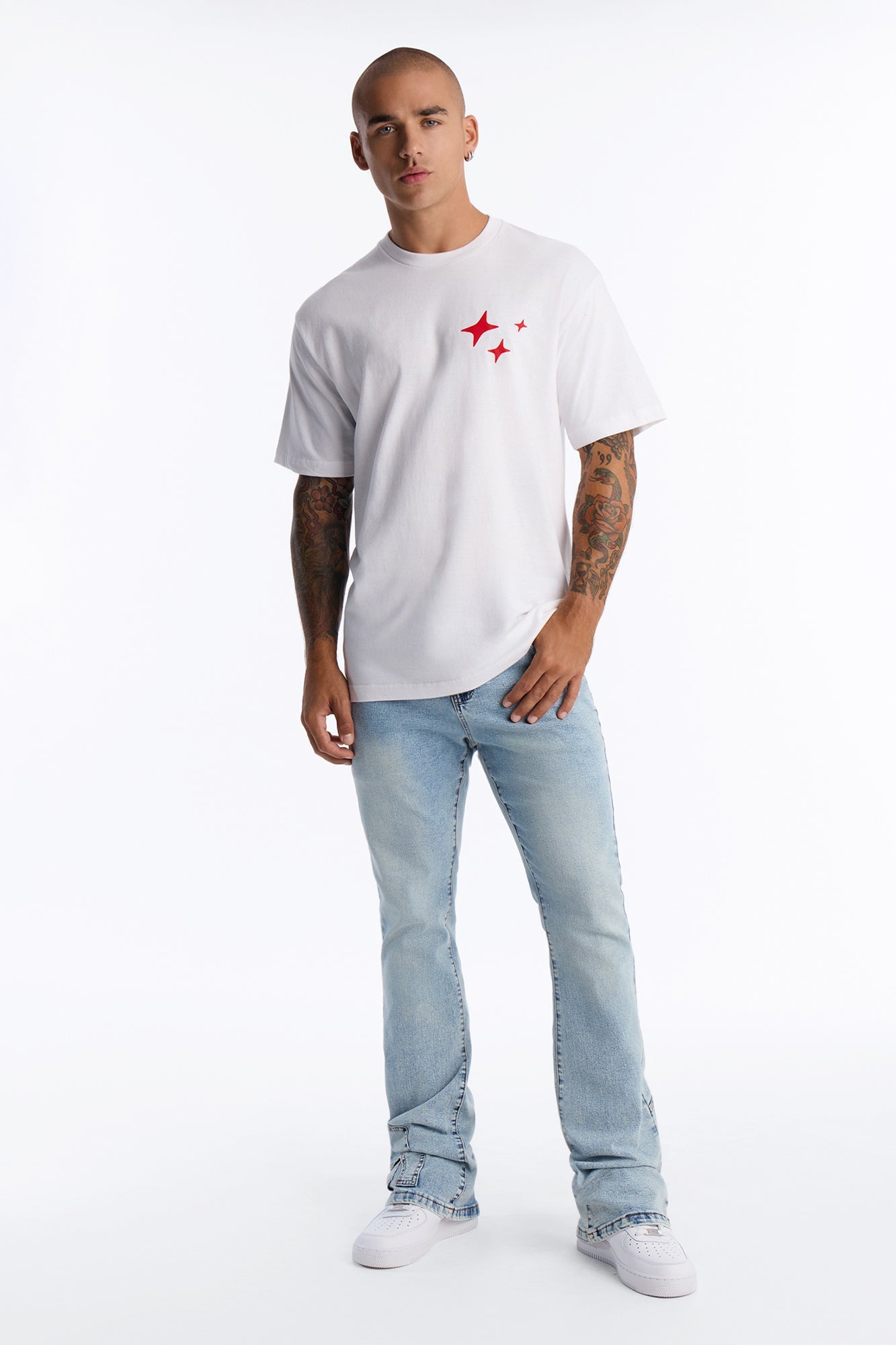 Stacked Skinny Flare Outlaw Hem Jean - Light Wash image 7