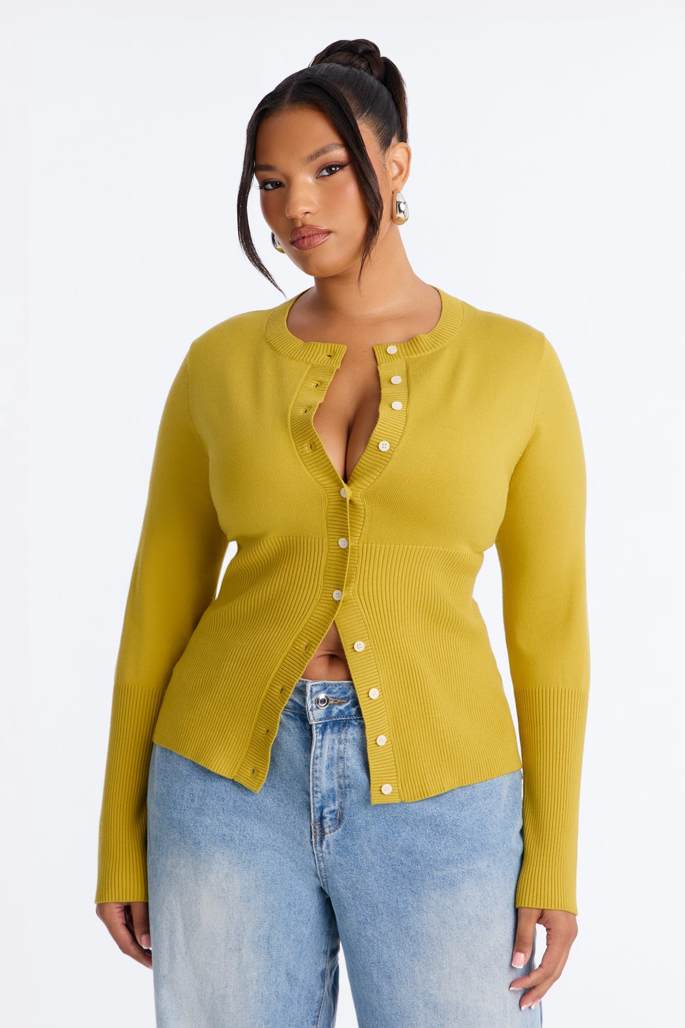 On A Daily Crew Neck Cardigan - Chartreuse image 1