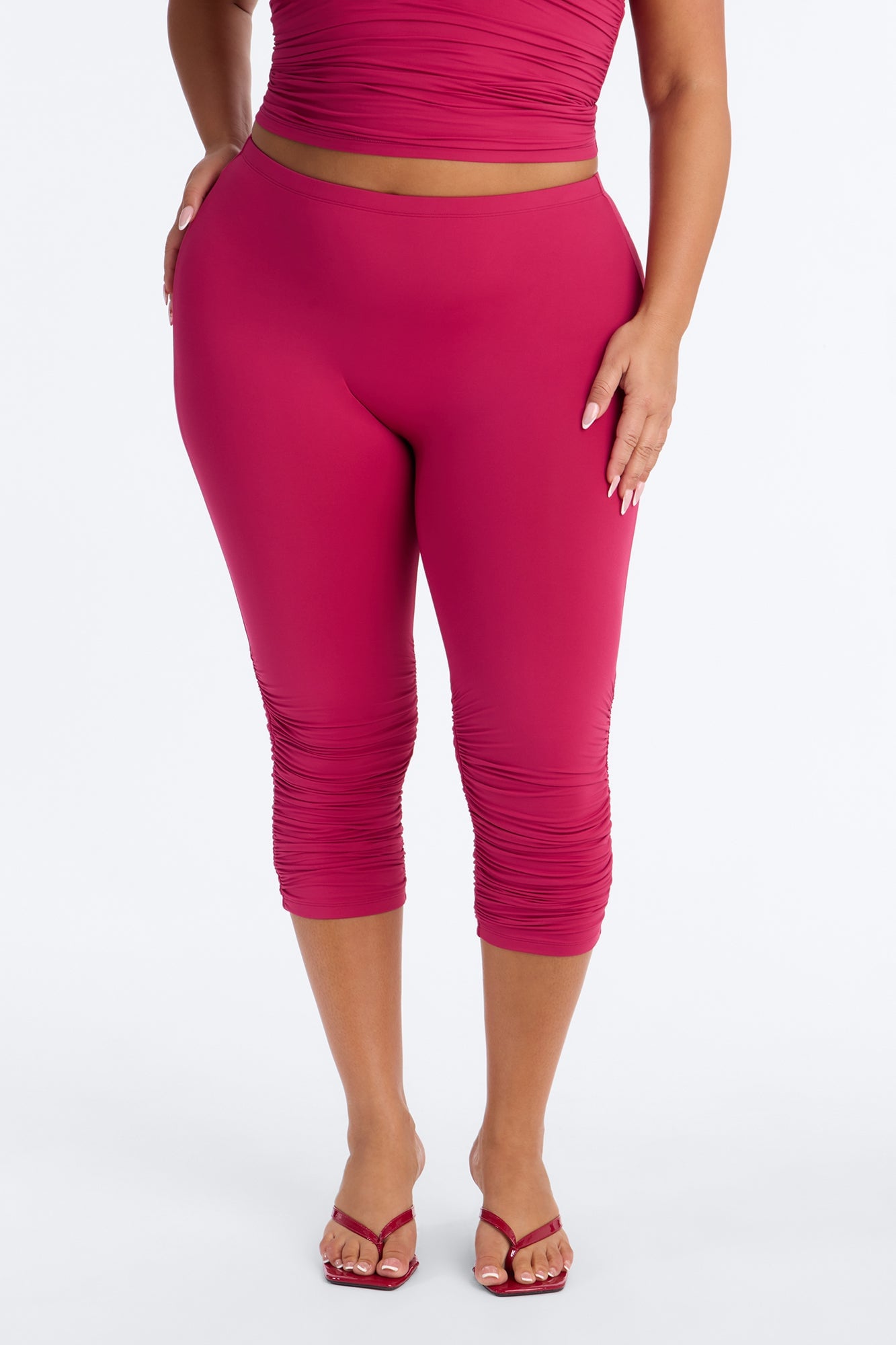 Second Skin Double Lined Ruched Low Rise Capri Legging - Raspberry image 2