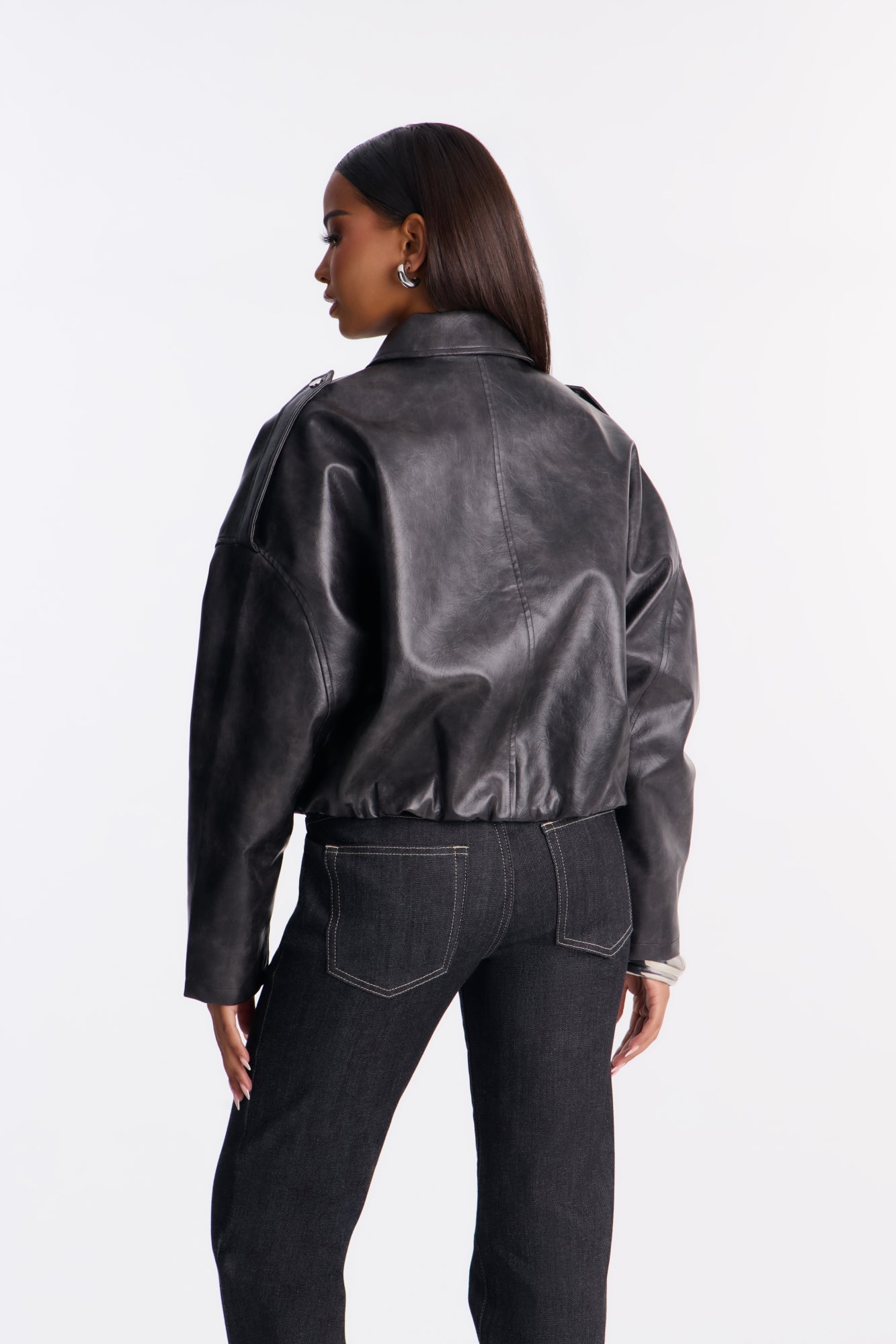 Chelsea Washed Faux Leather Bubble Jacket - Black Wash image 4