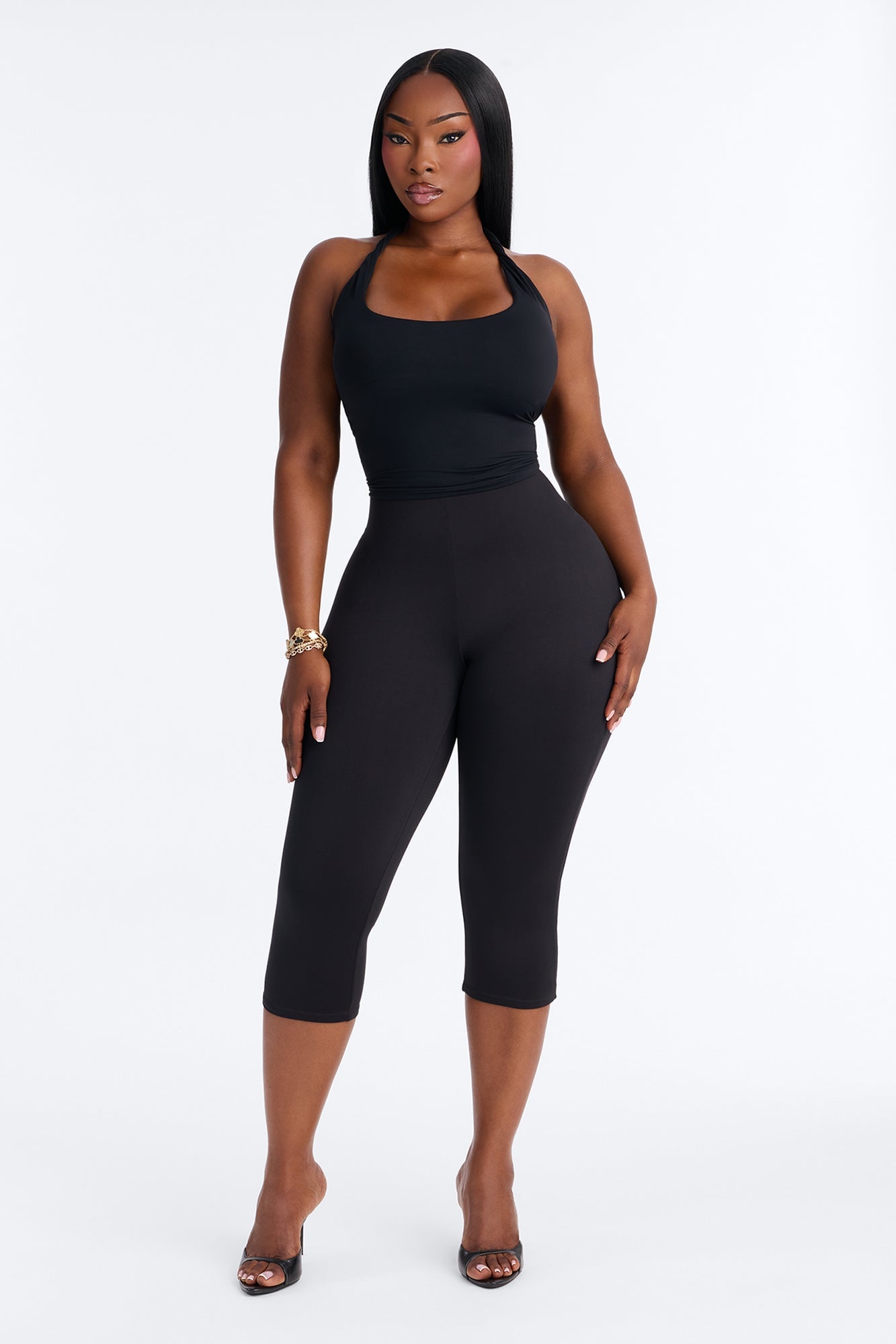Second Skin Double Lined Twist U Neck Halter Top - Black image 2