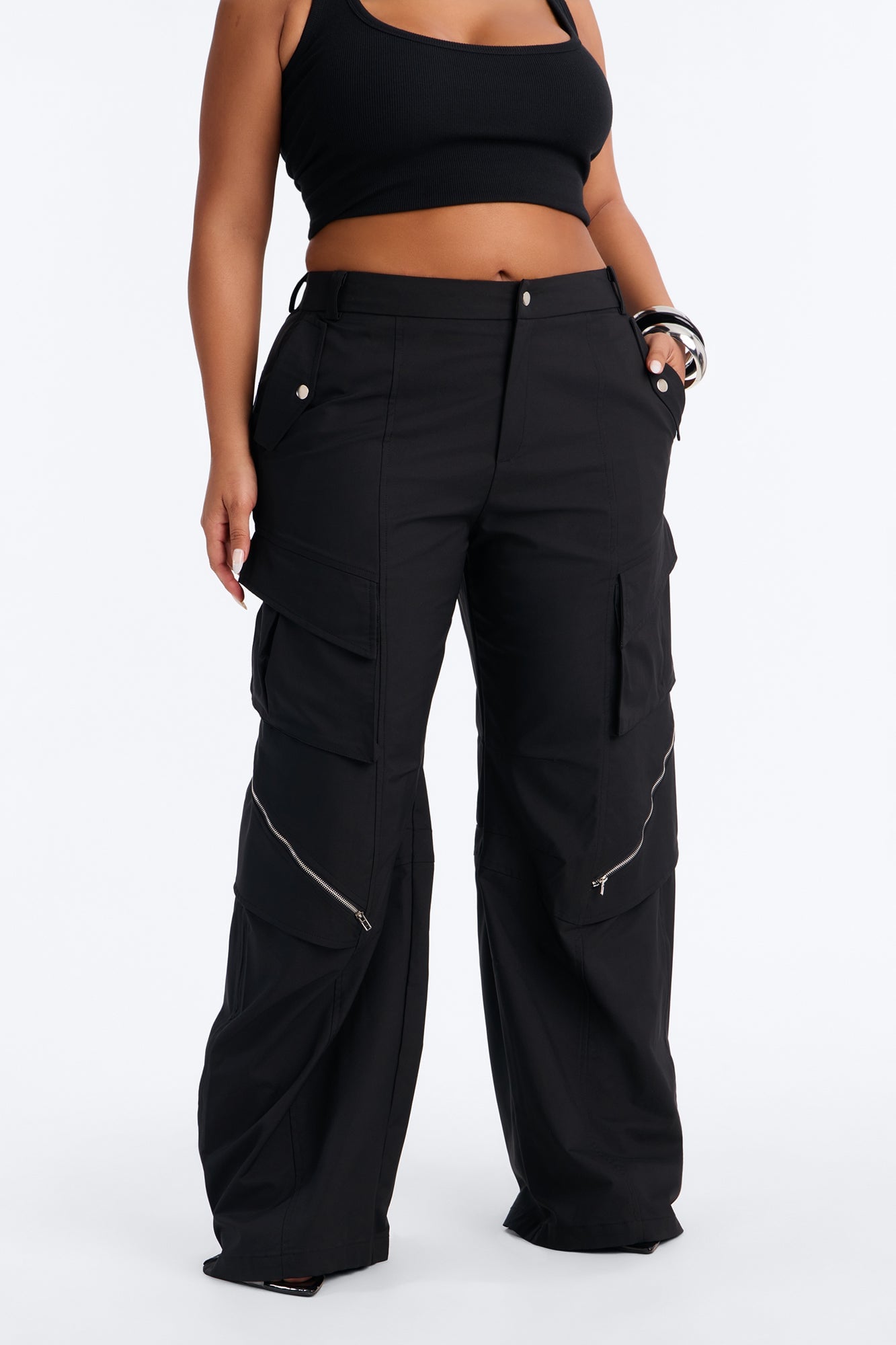 Don't Call Me Windbreaker Wide Leg Cargo Pant 33 - Black image 2