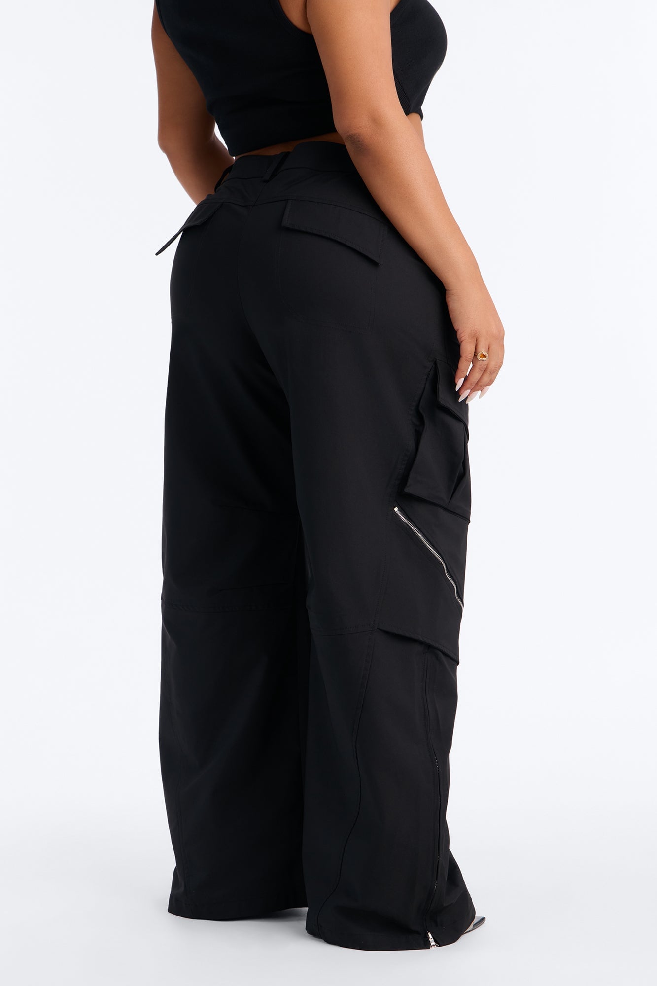 Don't Call Me Windbreaker Wide Leg Cargo Pant 33 - Black image 3