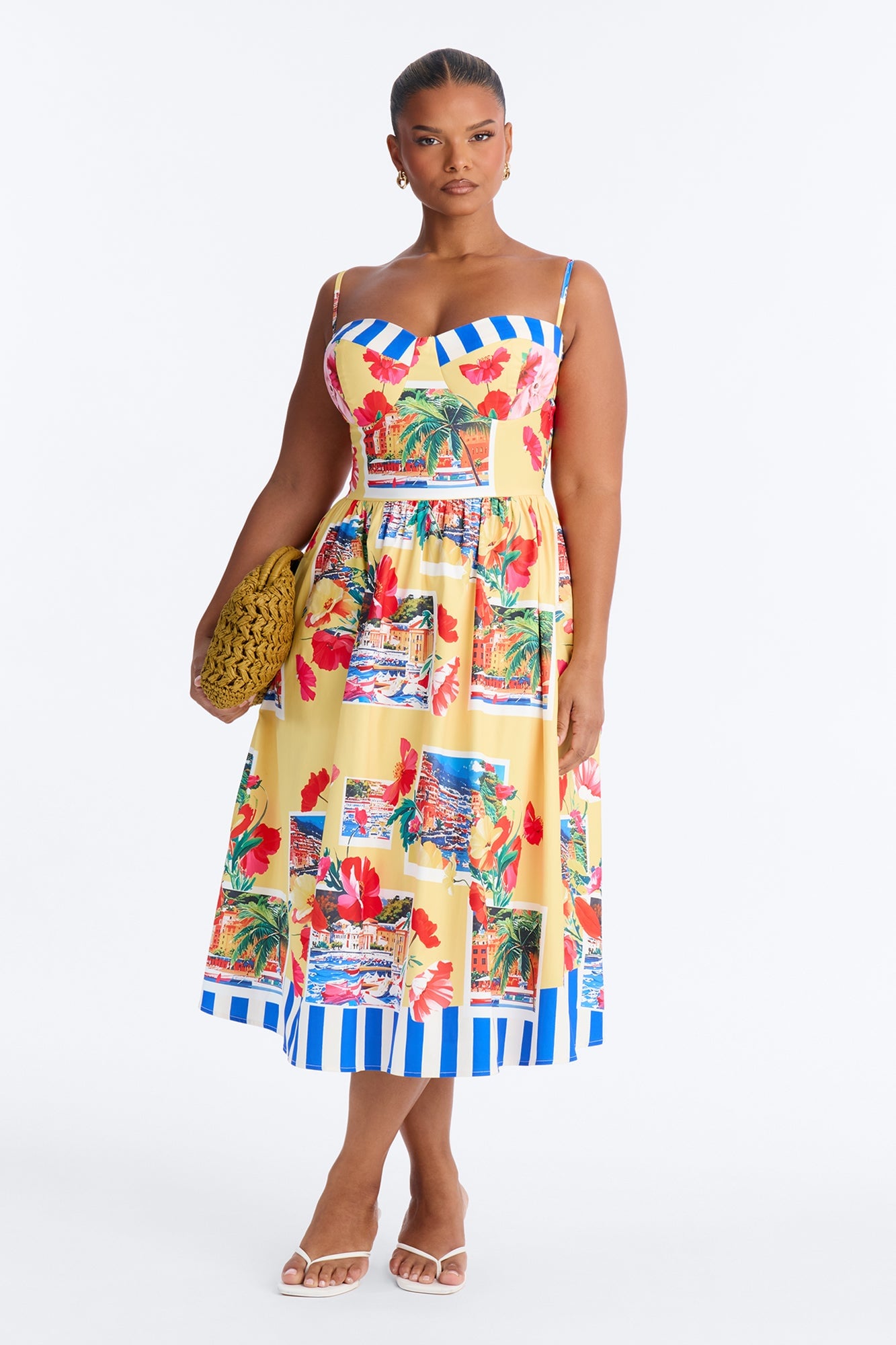 Italian Coast Poplin Midi Dress - Yellow/combo image 1