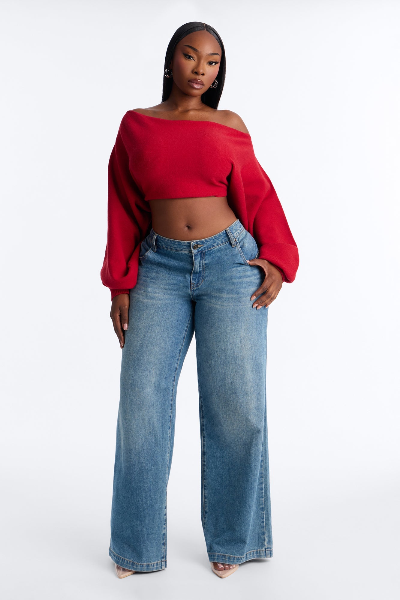 Love Away One Shoulder Sweater Top - Red image 2