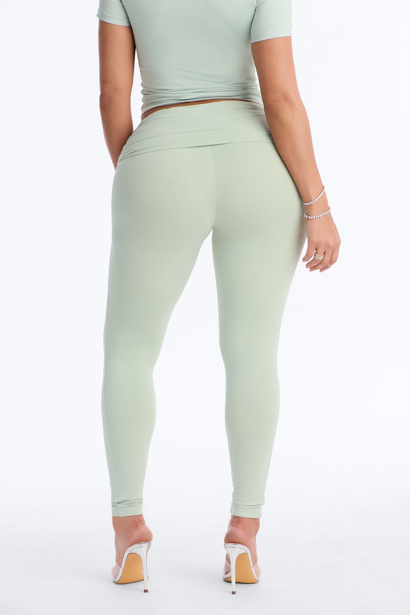 Second Skin Double Lined Ruched Foldover Leggings - Mint image 8