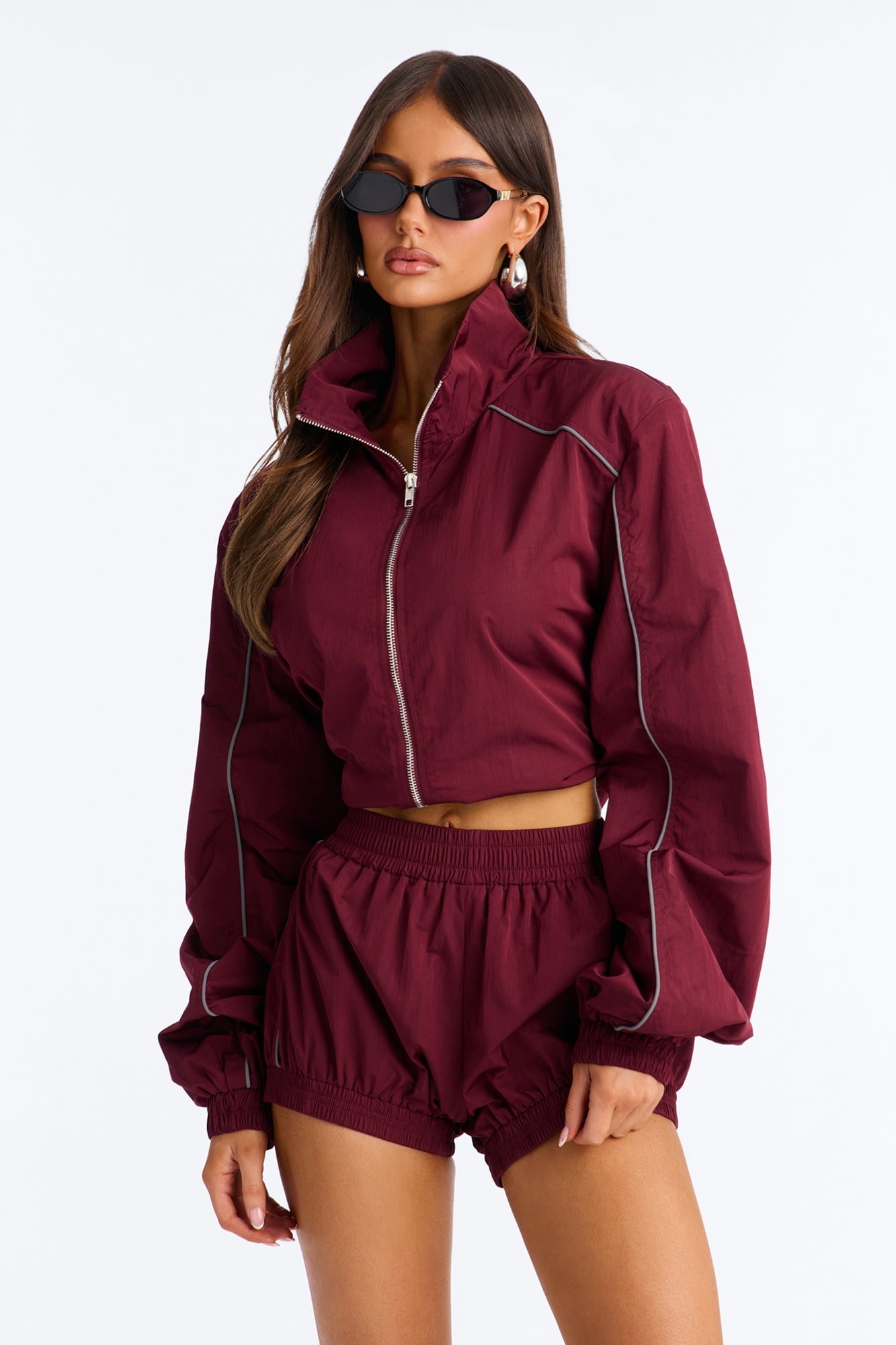 Make A Move Windbreaker Cropped Funnel Neck Jacket - Burgundy image 6