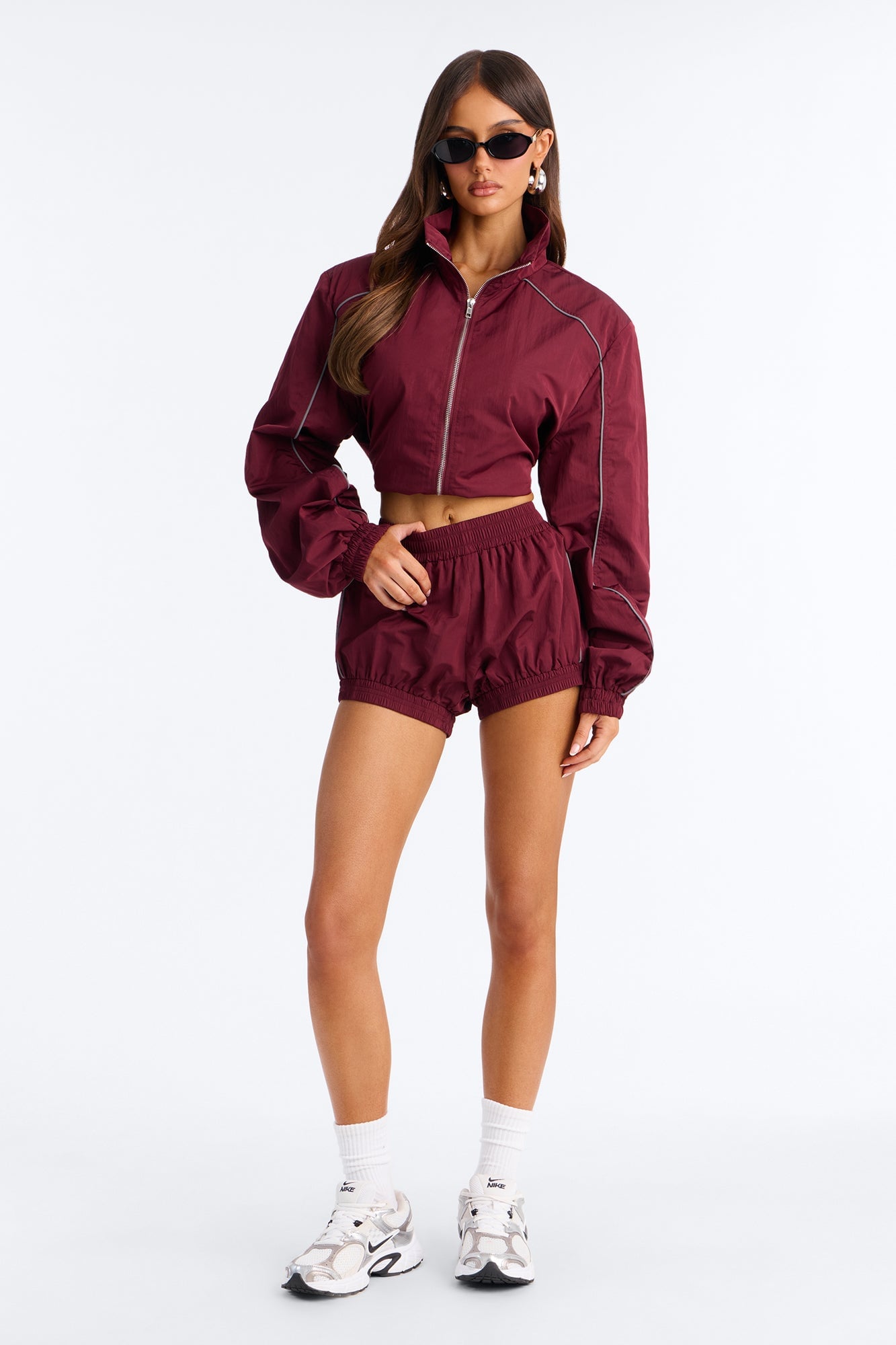Make A Move Windbreaker Cropped Funnel Neck Jacket - Burgundy image 7