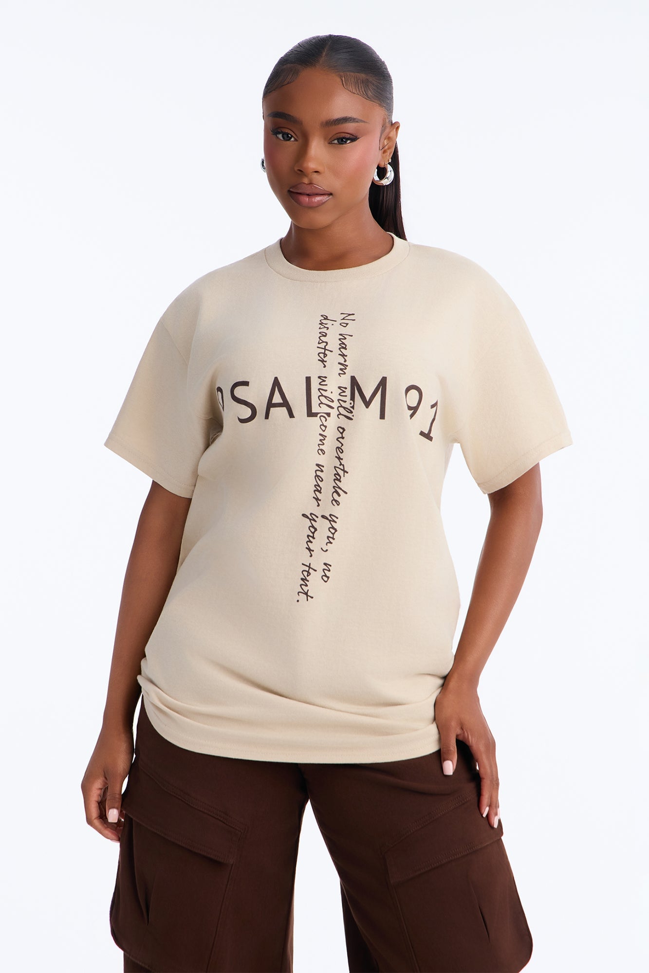 Psalm Cross Oversized Tee - Taupe image 4