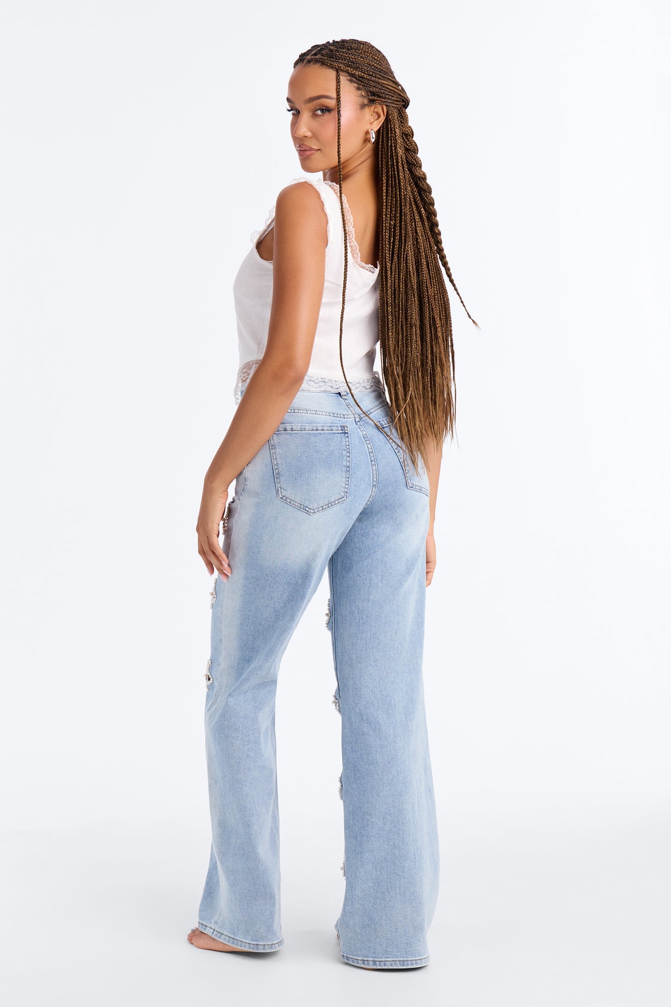 All Strung Up Embellished Wide Leg Jeans - Light Wash image 3