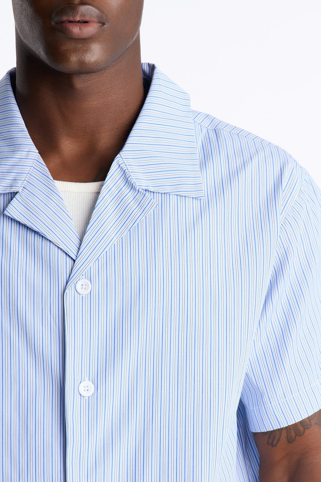 Nocturnal Stripe Cuban Collar Button Up Shirt - Blue/combo image 8