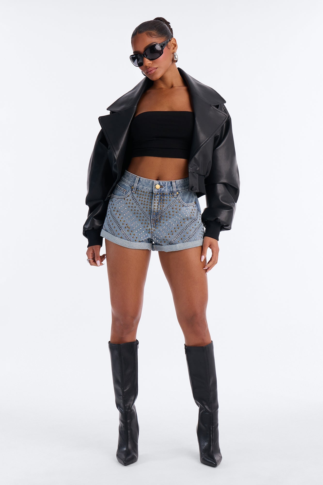 Made Me Holla Embellished Roll Cuff Denim Shorts - Vintage Wash image 2