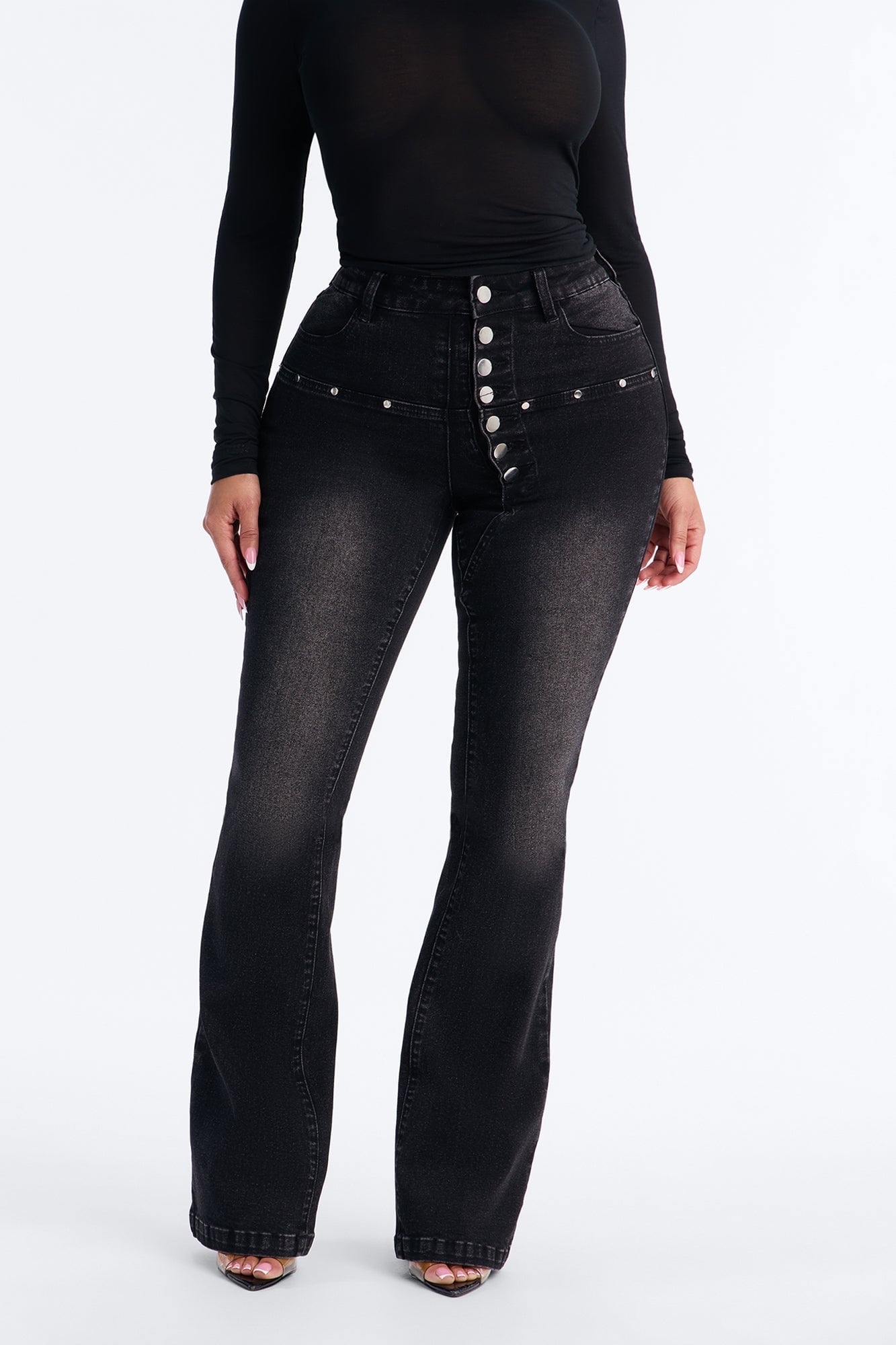In Concert High Rise Buttonfly Stretch Bootcut Jeans - Black Wash image 2