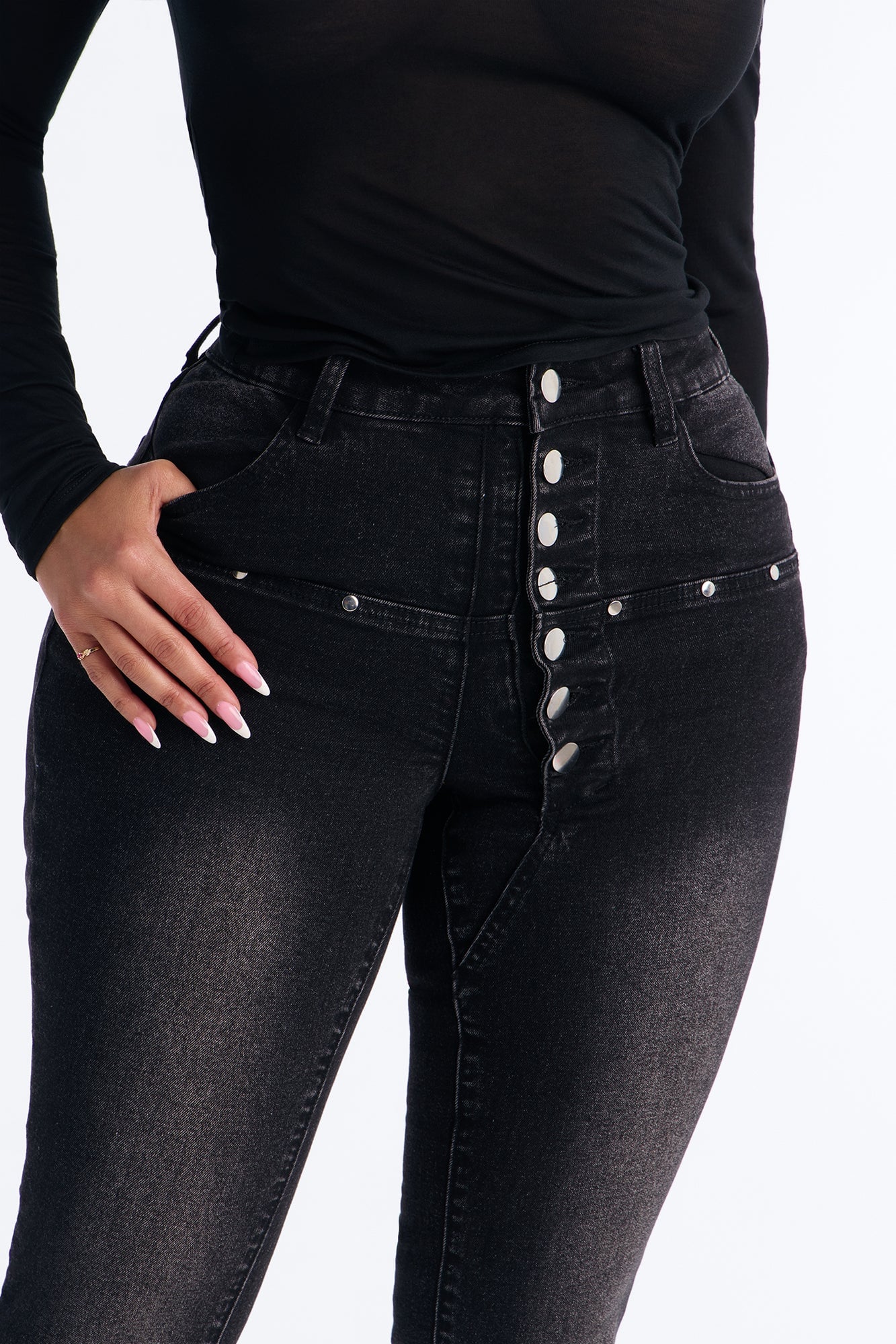 In Concert High Rise Buttonfly Stretch Bootcut Jeans - Black Wash image 3