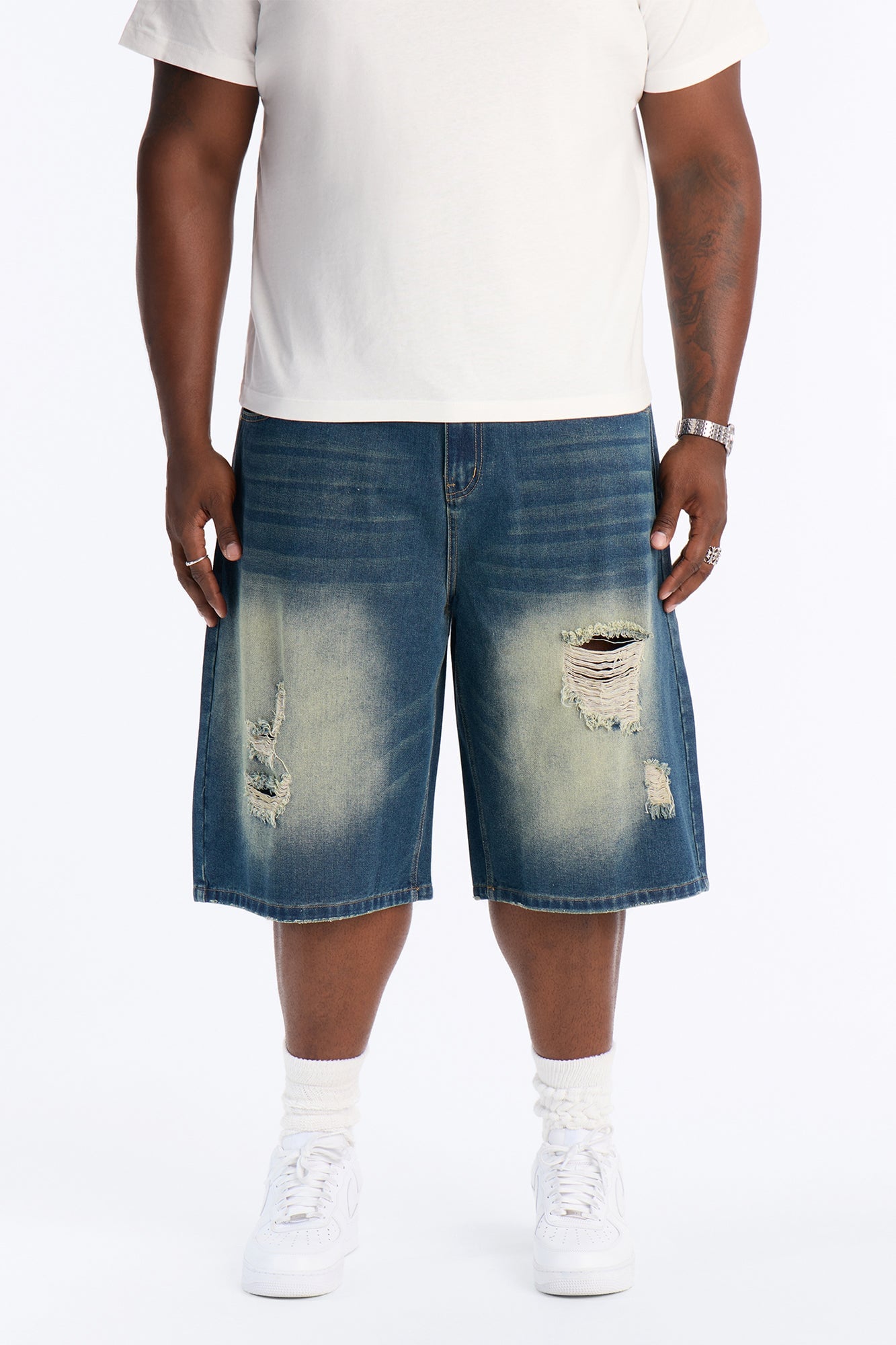 Destructed Apex Baggy Denim Short - Dark Wash image 1