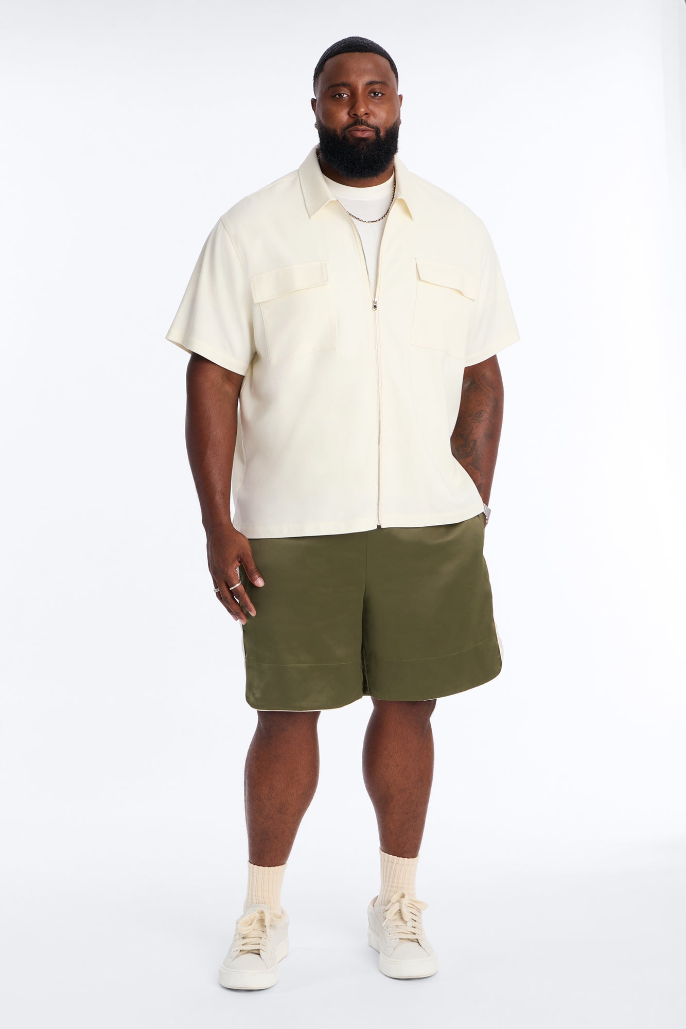 Relaxed Satin Boxing Short - Olive/combo image 2