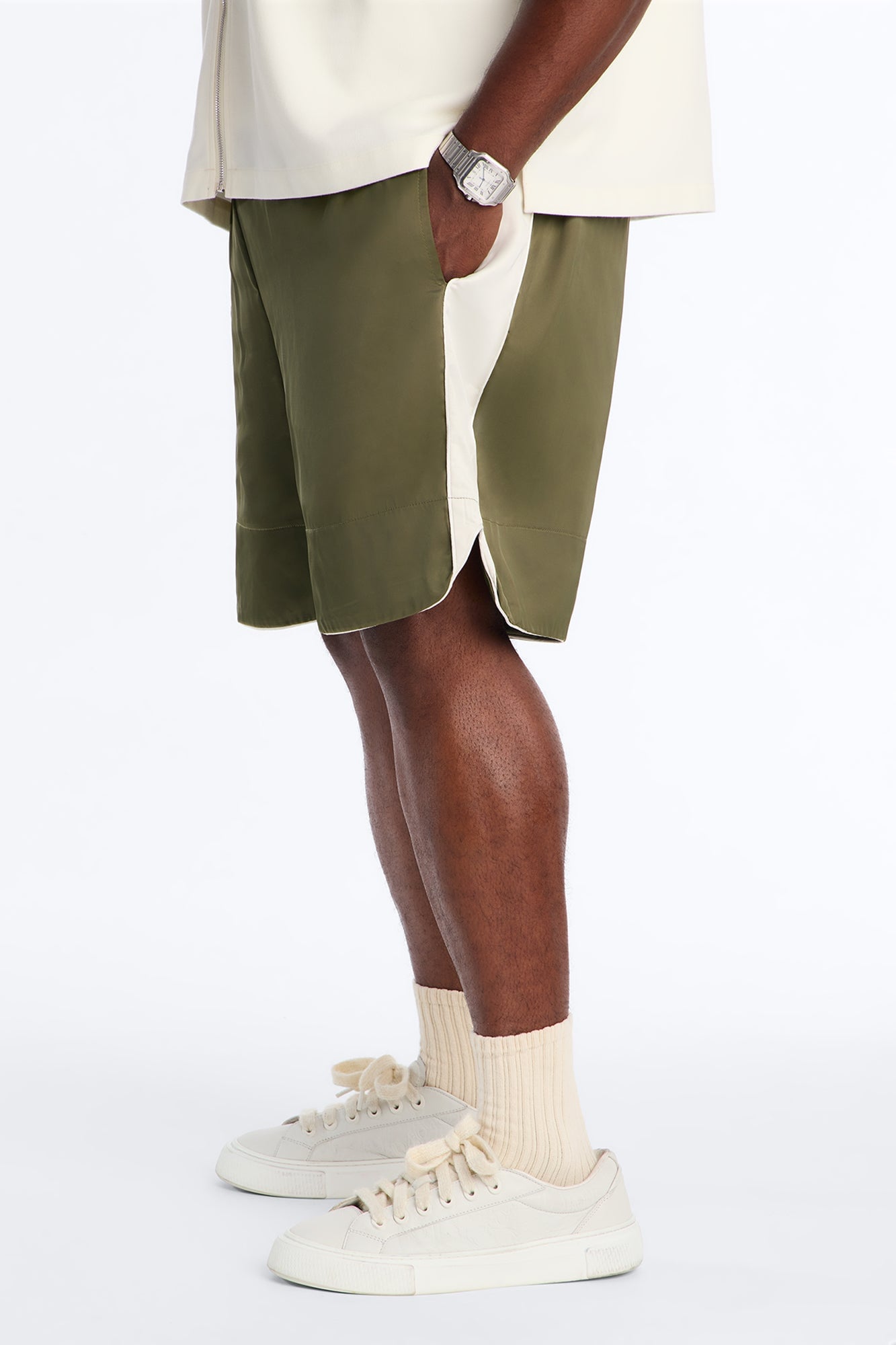 Relaxed Satin Boxing Short - Olive/combo image 5