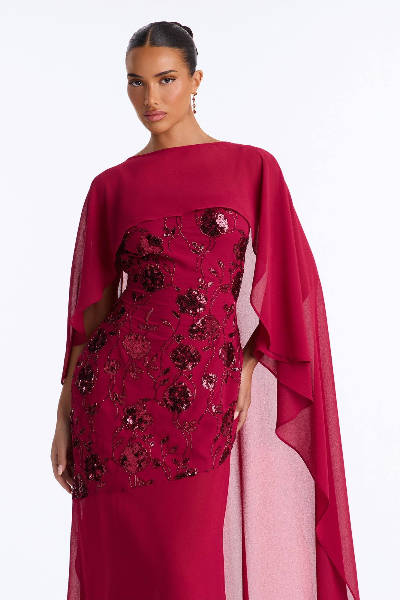 Night Sparkle Embellished Cape Gown - Raspberry image 6