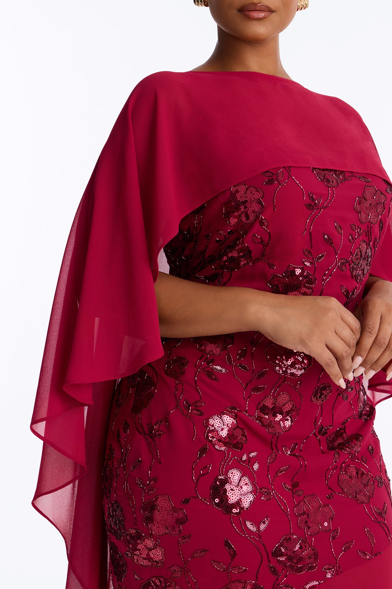 Night Sparkle Embellished Cape Gown - Raspberry image 3