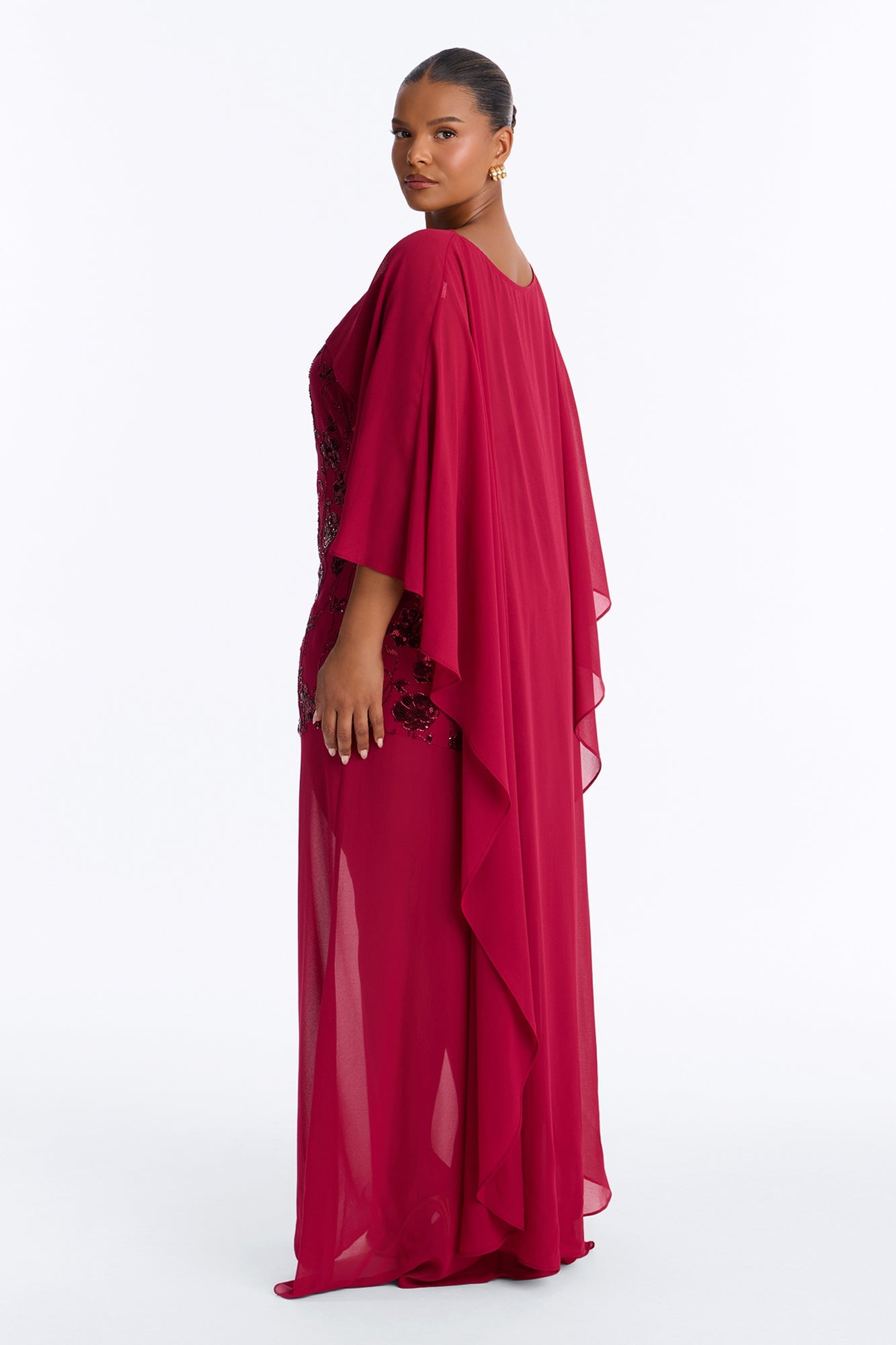 Night Sparkle Embellished Cape Gown - Raspberry image 4