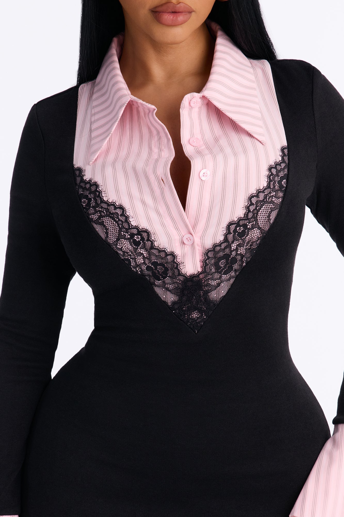 Cut To The Chase Collar Mini Dress - Black/Pink image 8