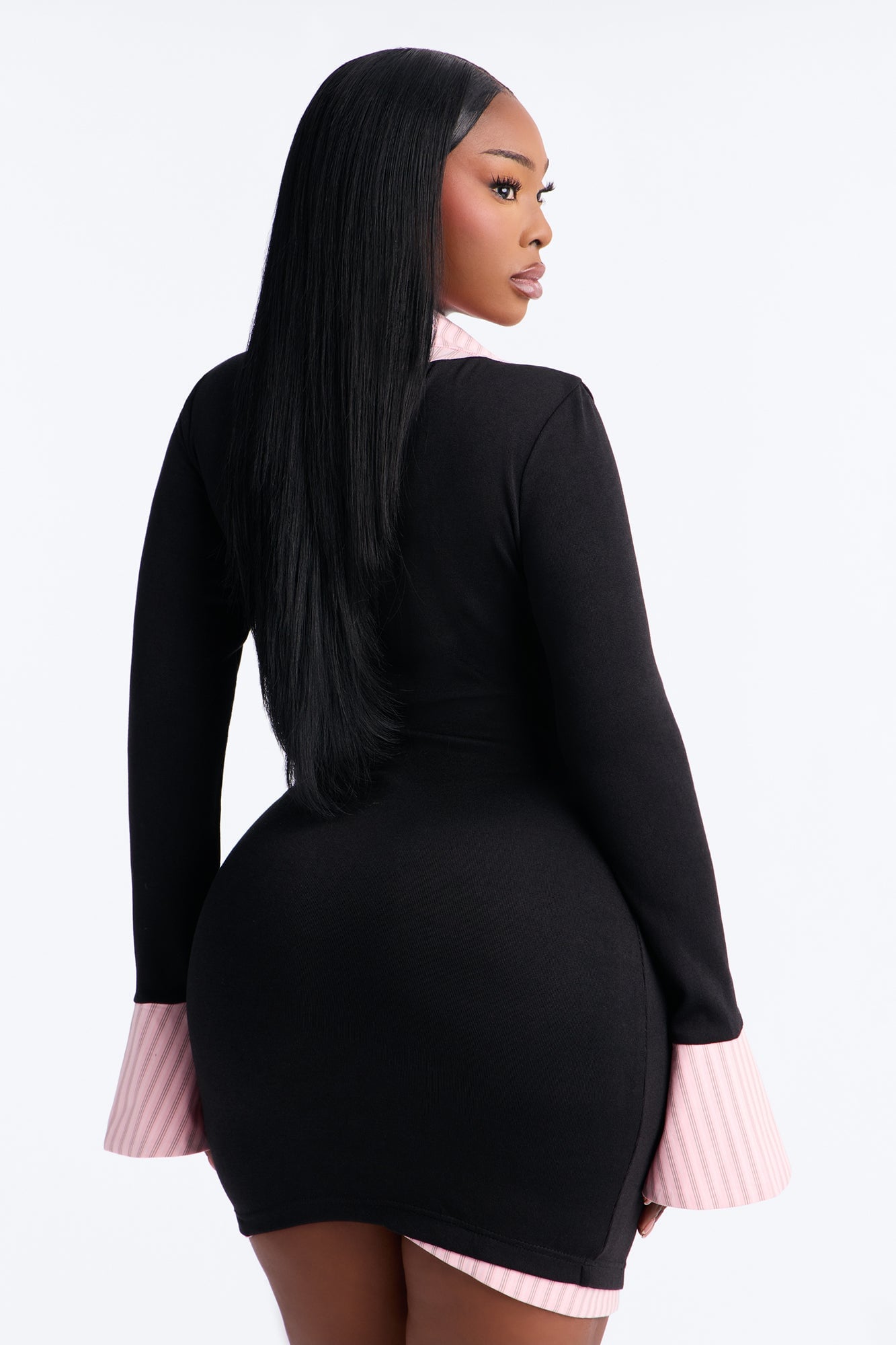 Cut To The Chase Collar Mini Dress - Black/Pink image 3
