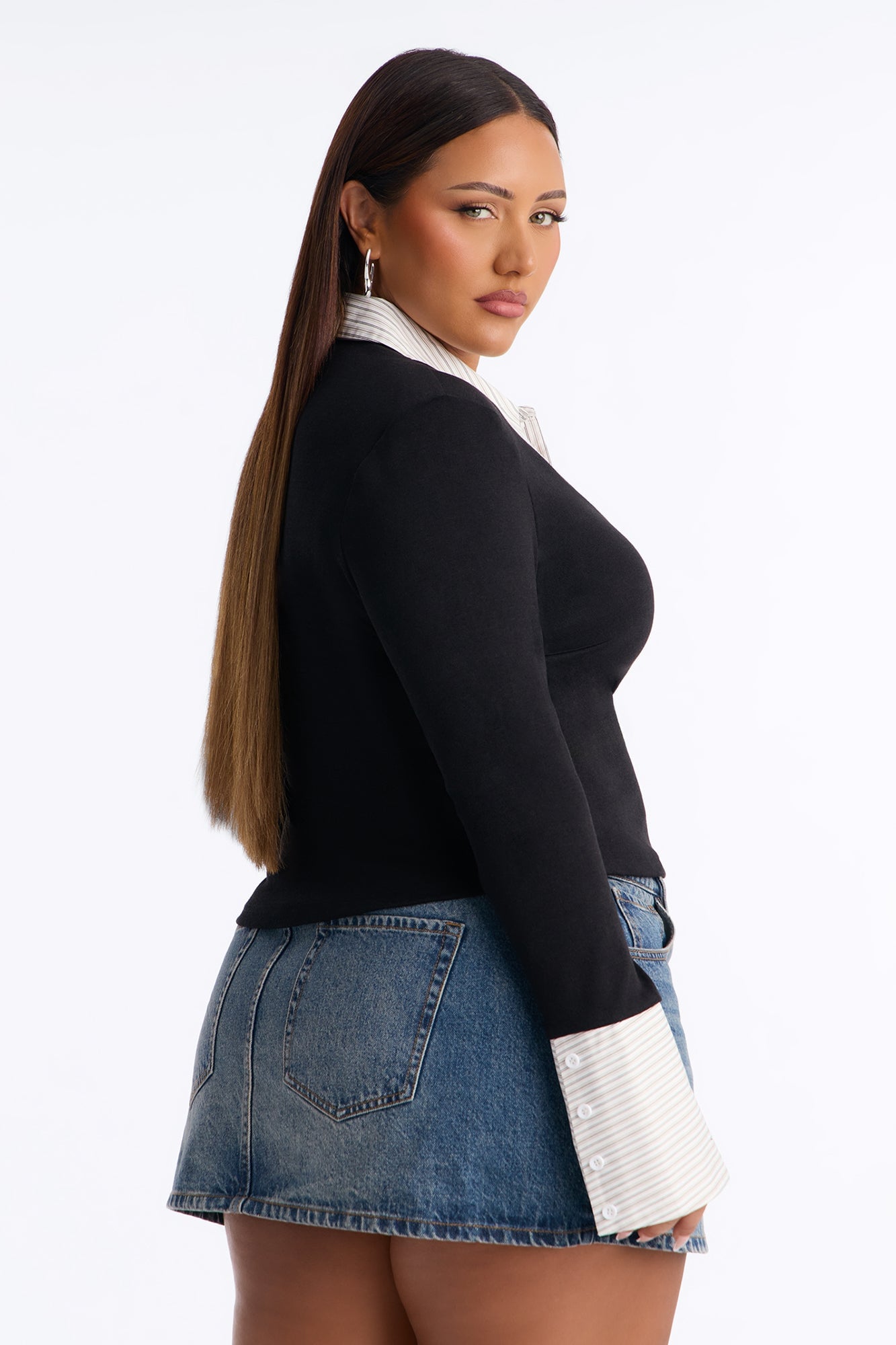 Playful Control Two-Fer Shirt Sweater - Black/combo image 3