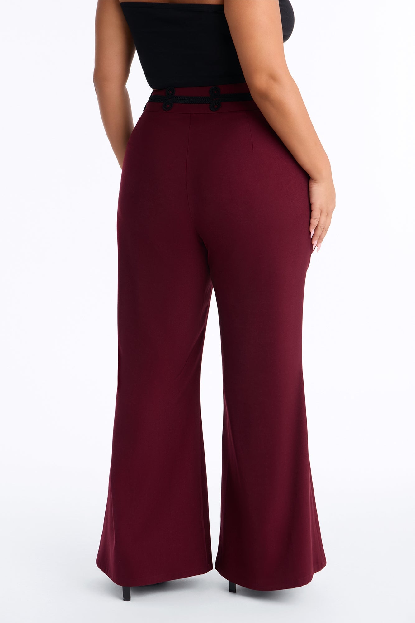 Lexie High Rise Contrast Frogging Trim Flared Trouser - Burgundy image 4