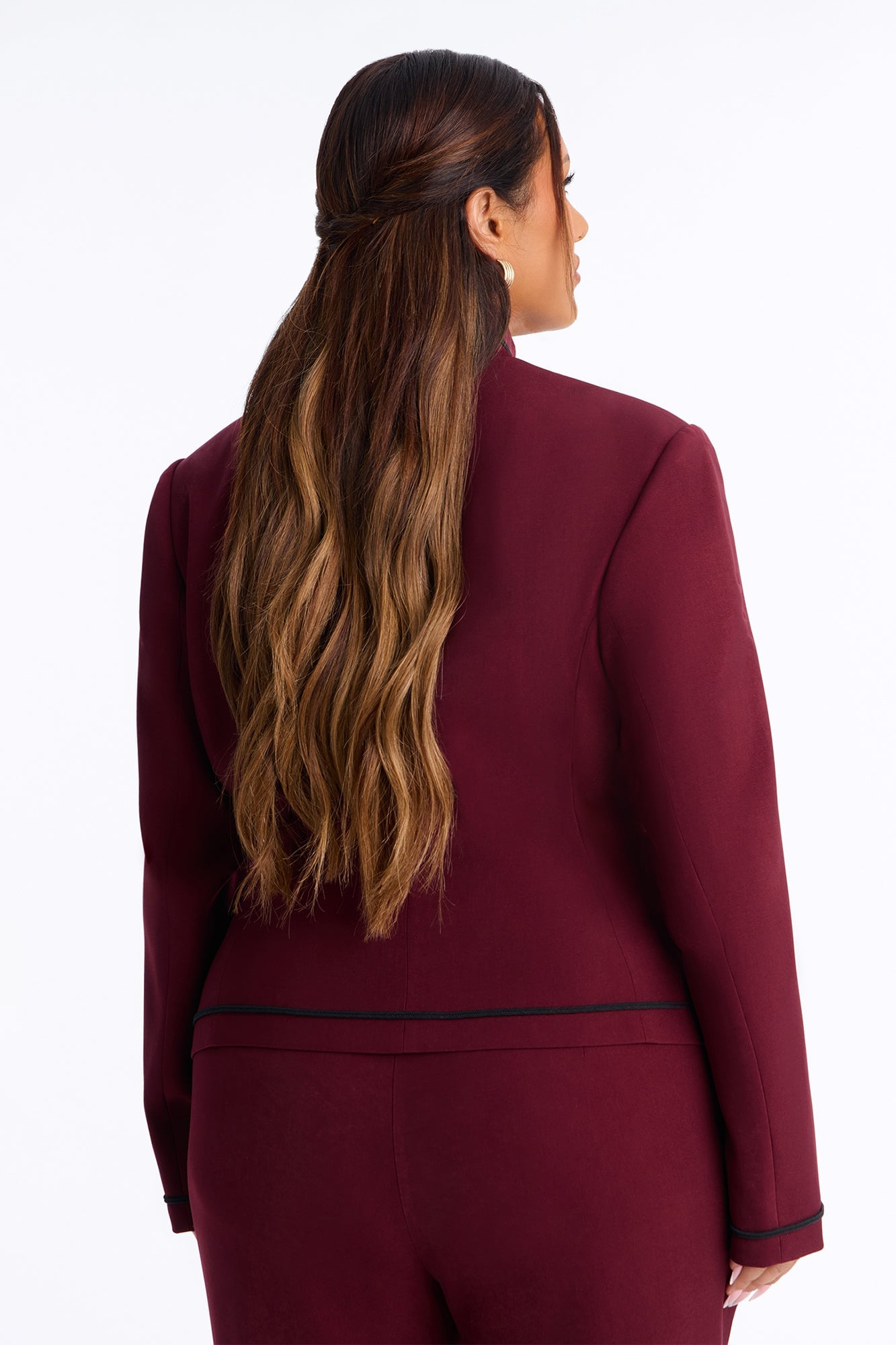 Lexie Single Breasted Contrast Frogging Trim Blazer - Burgundy image 4