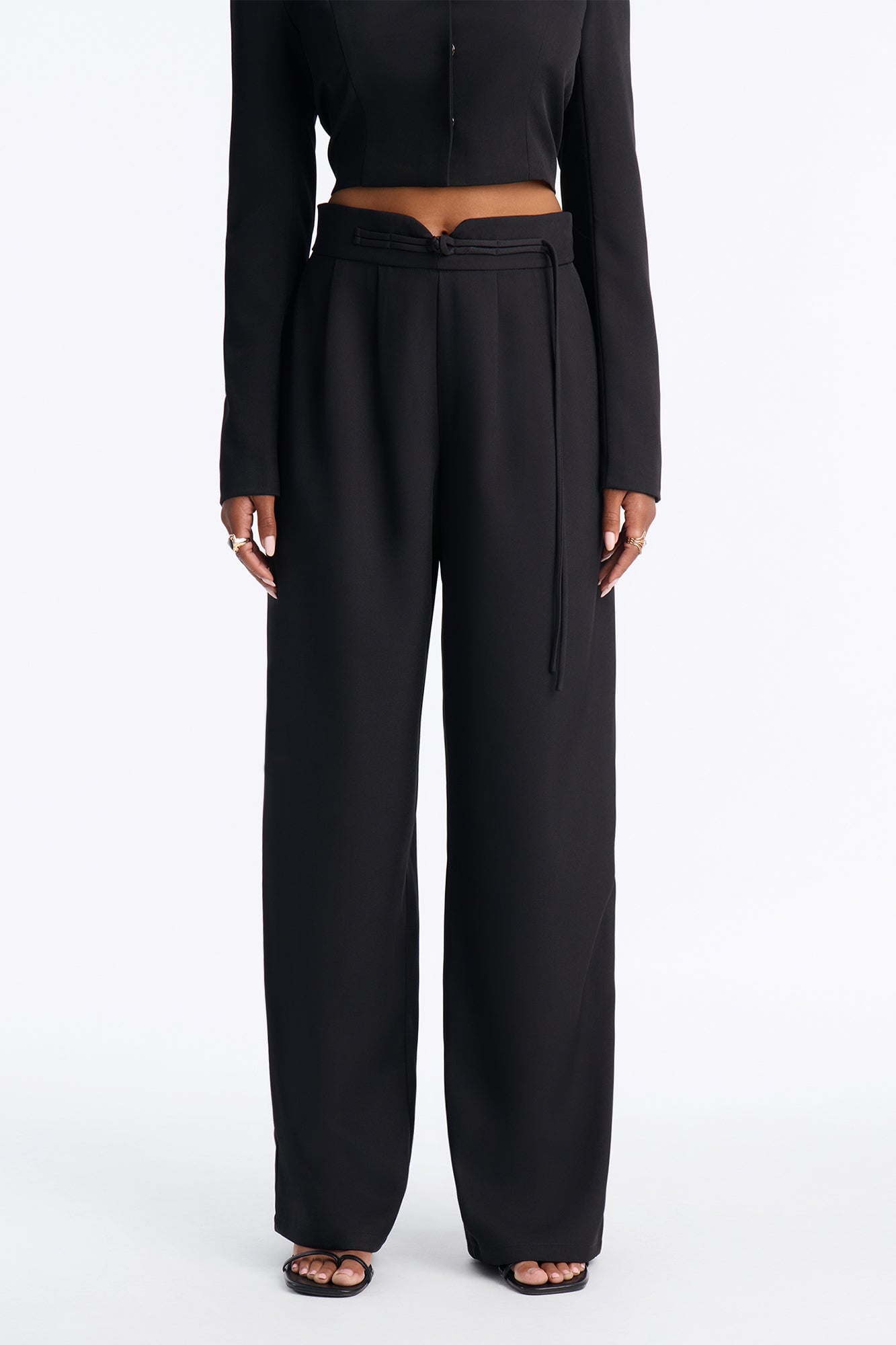 Sadie High Rise Frog Closure Pleated Trouser - Black image 6