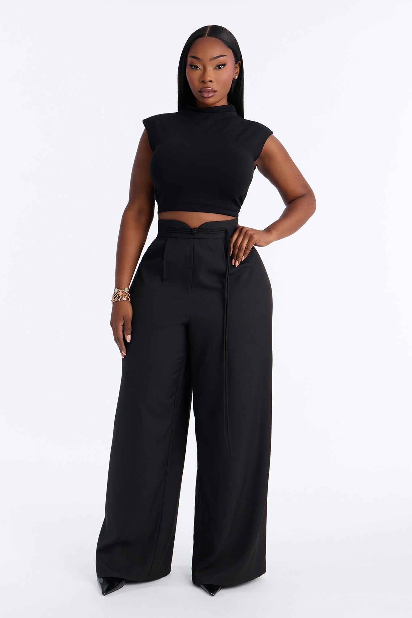 Sadie High Rise Frog Closure Pleated Trouser - Black image 1