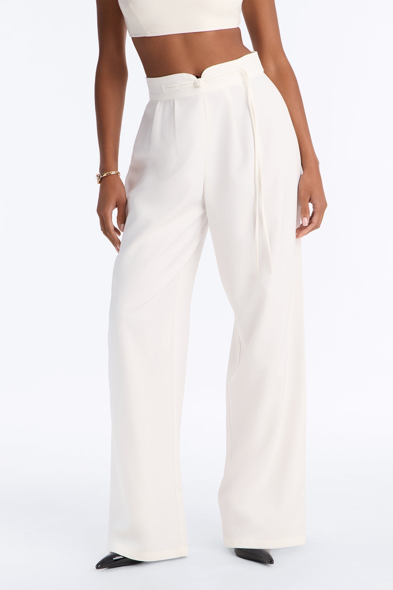 Sadie High Rise Frog Closure Pleated Trouser - Ivory image 5