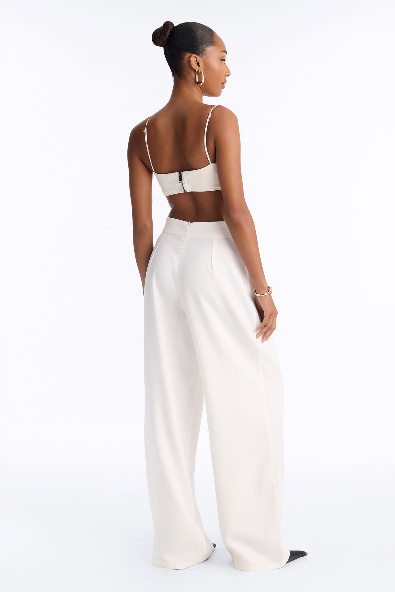 Sadie High Rise Frog Closure Pleated Trouser - Ivory image 8
