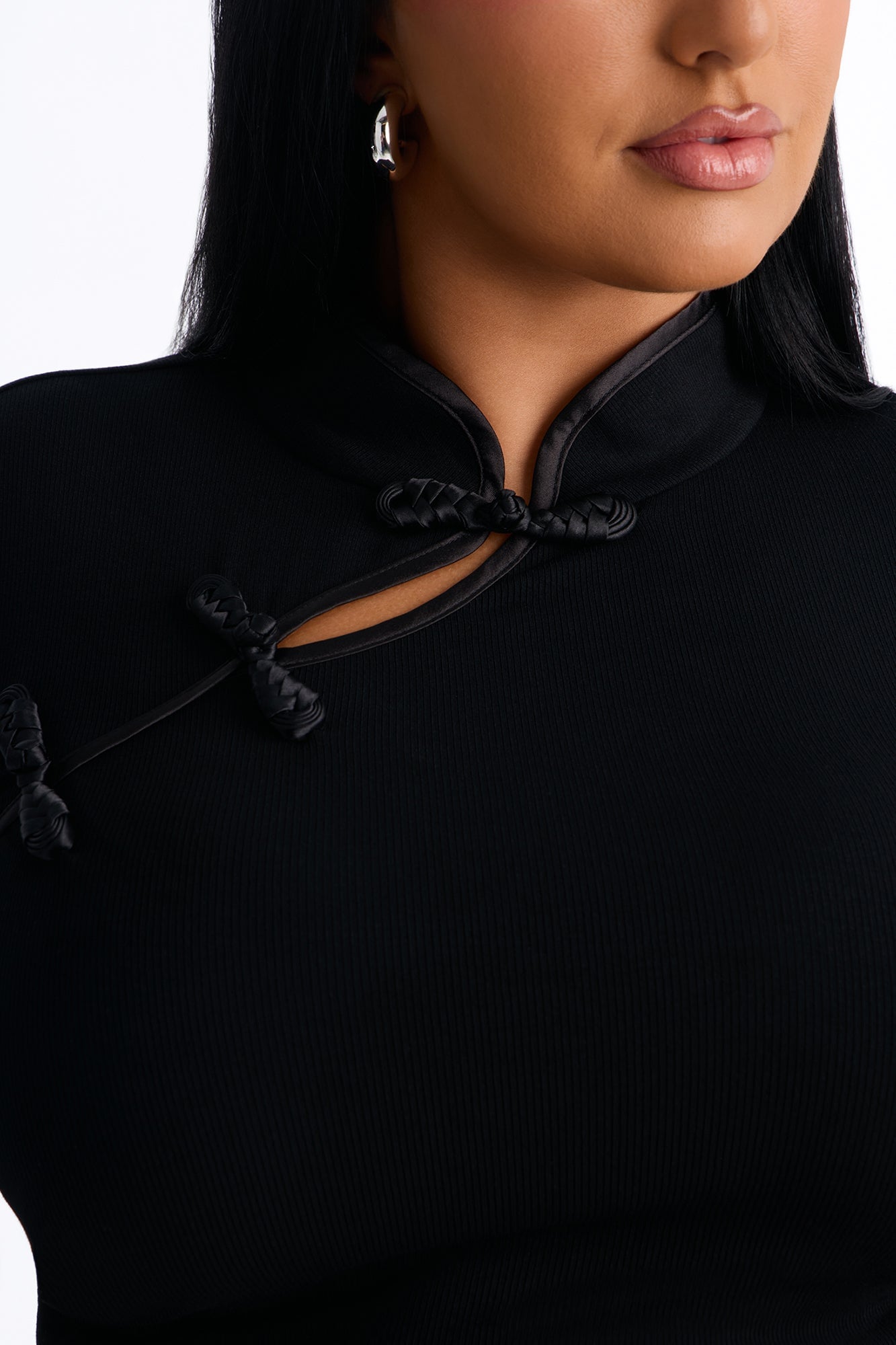 Luna Button Mock Neck Long Sleeve Top - Black image 3