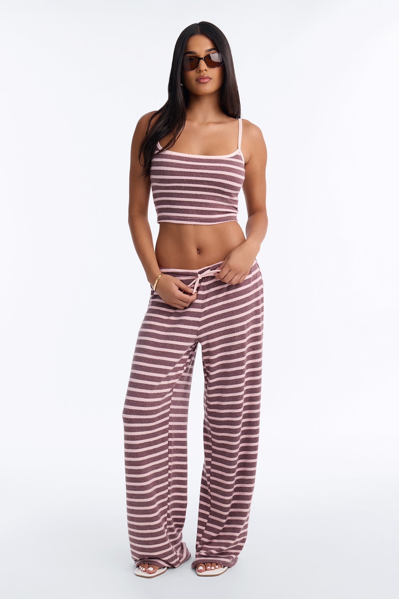 Silla Striped Wide Leg Pant Set - Pink/combo image 1