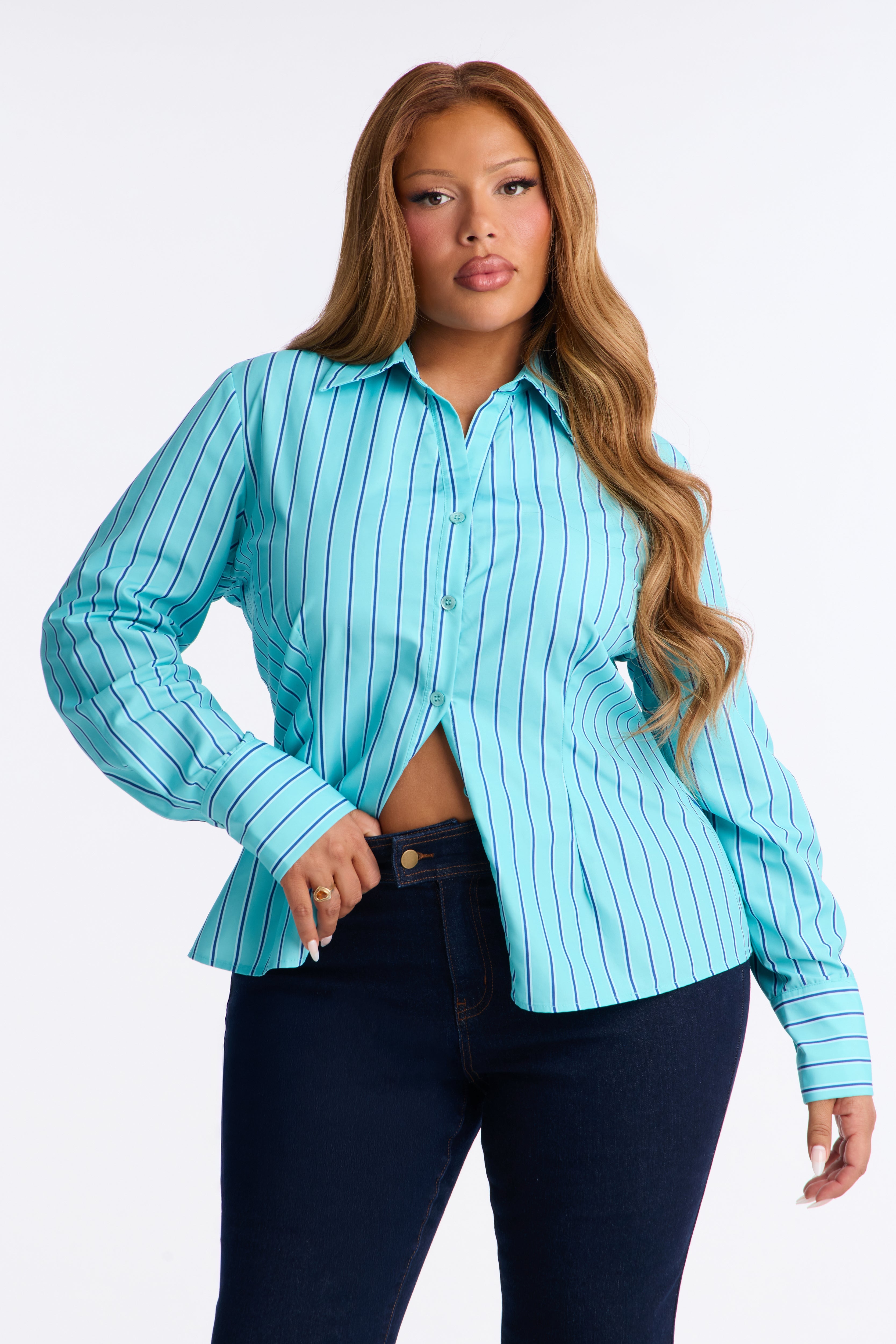 Just My Luck Button Up Shirt - Blue/combo image 2