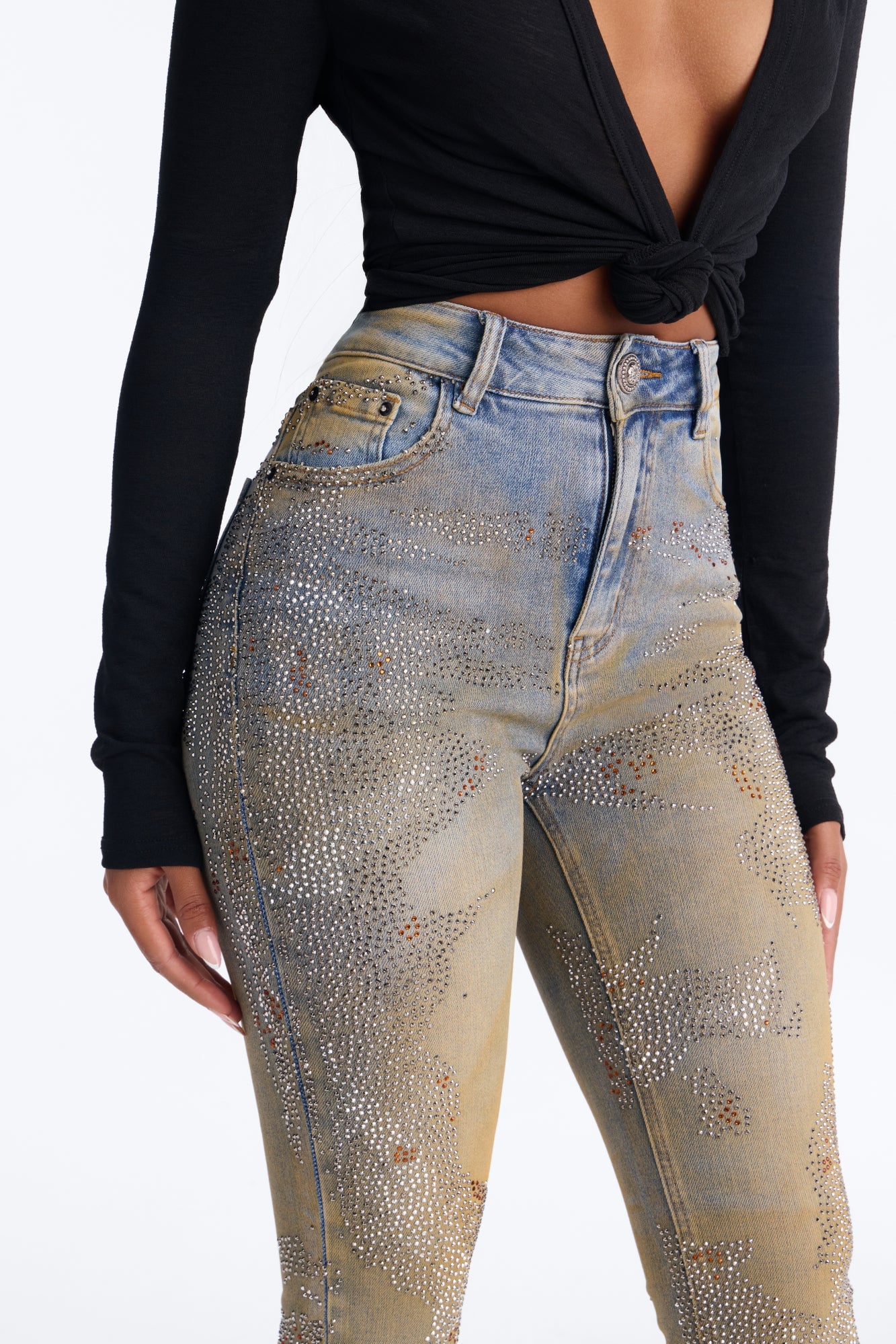 New York Nights High Rise Embellished Stretch Skinny Jeans - Vintage Wash image 3