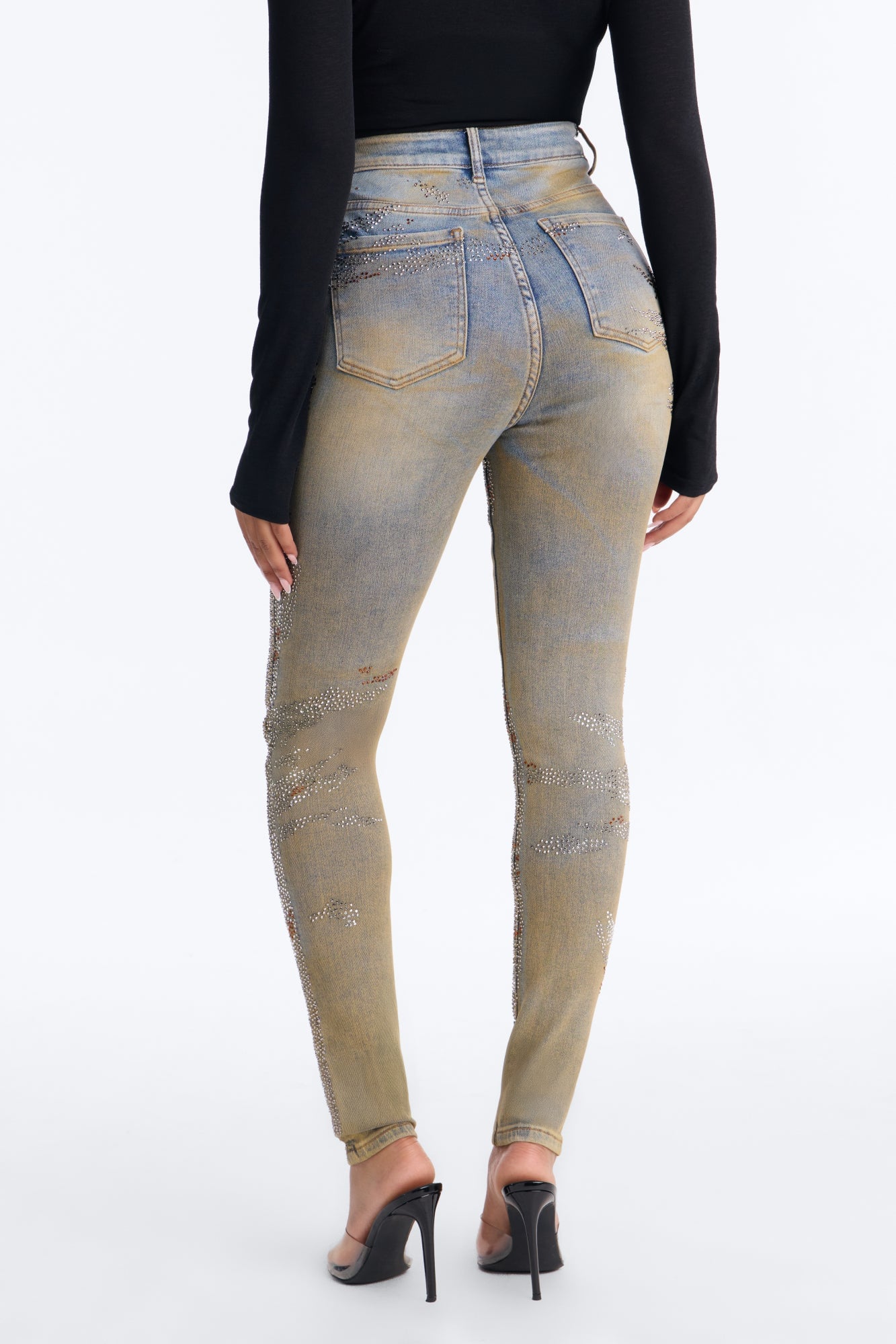 New York Nights High Rise Embellished Stretch Skinny Jeans - Vintage Wash image 4