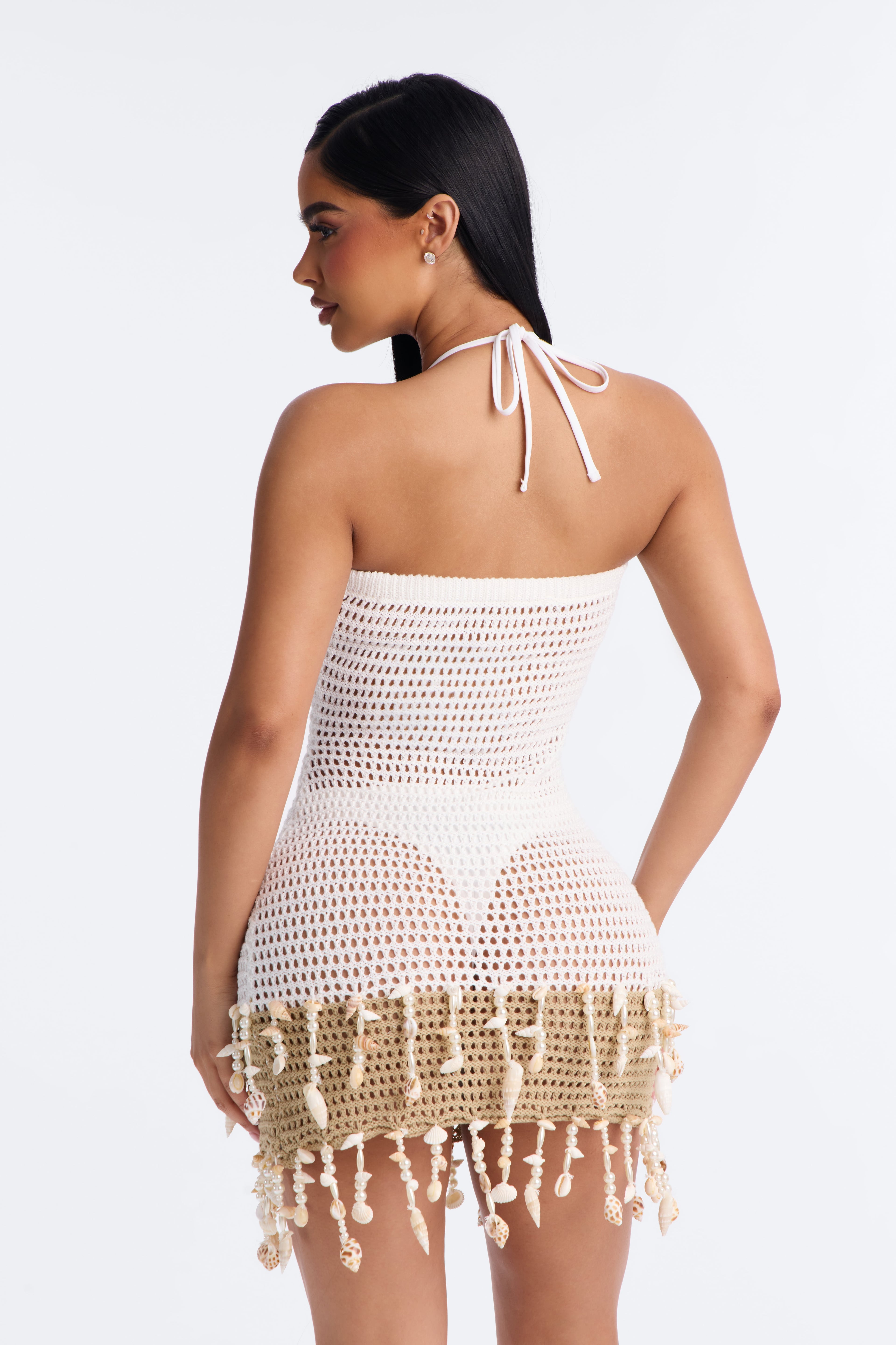 Mira Crochet Shell Swim Cover Up Strapless Dress - White/combo image 7