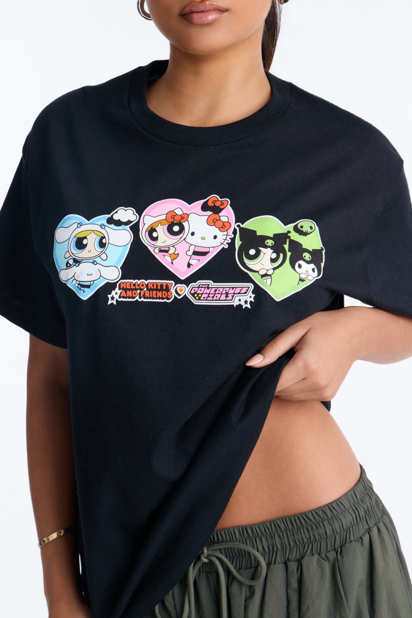 Hello Kitty Heart Frame Mashup Oversized Tee - Black image 7
