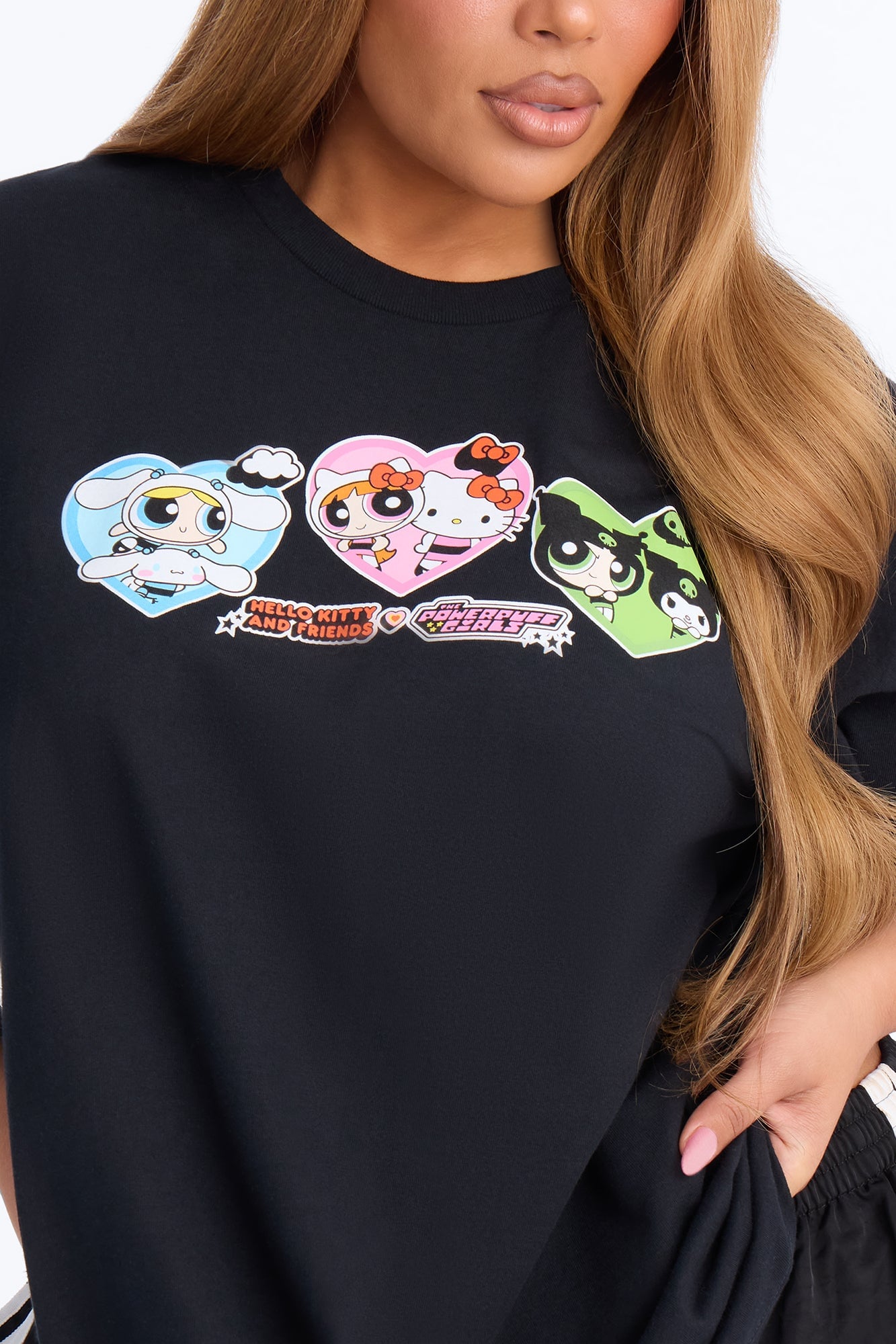 Hello Kitty Heart Frame Mashup Oversized Tee - Black image 3