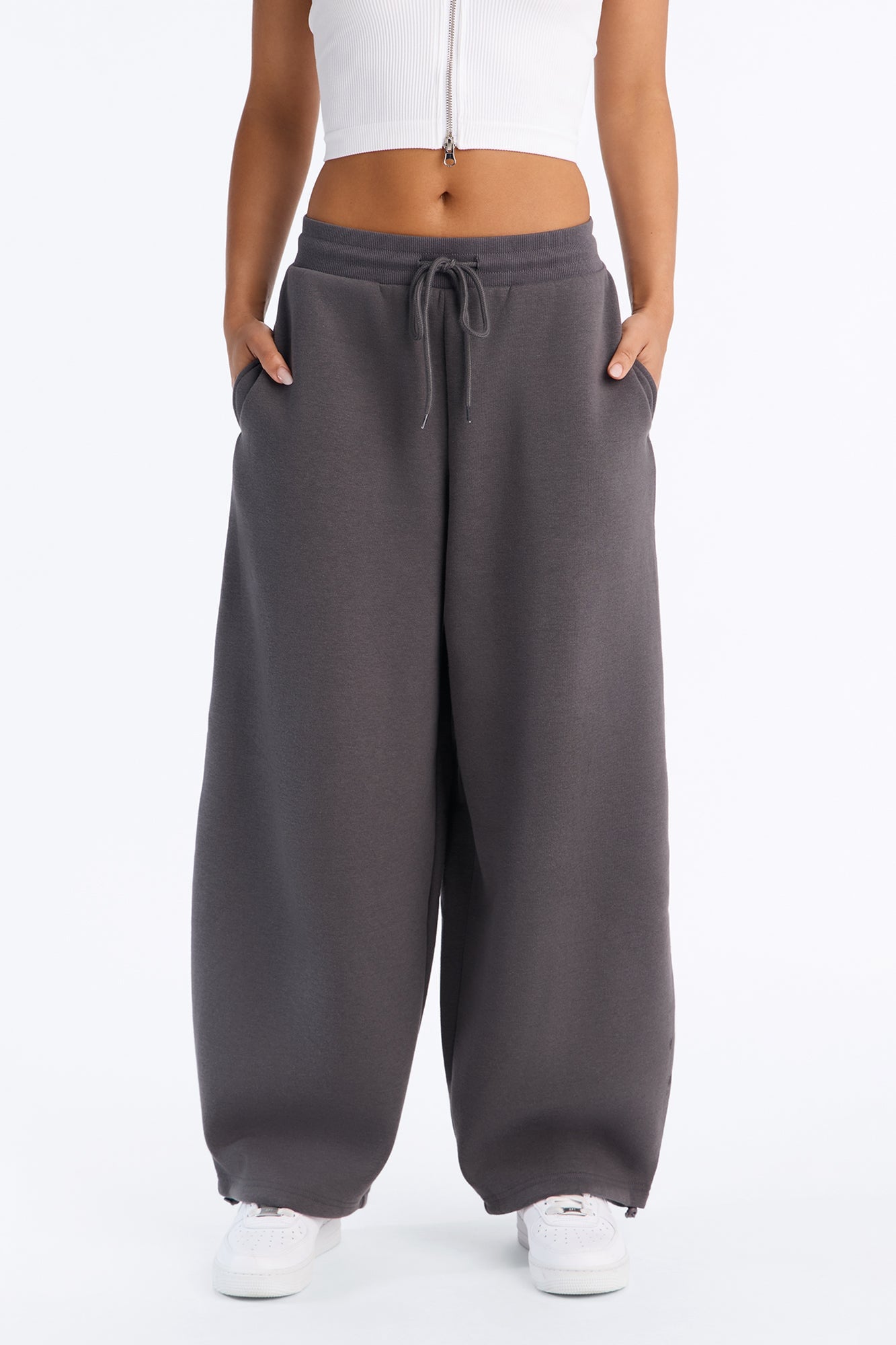 Relax Super Wide Leg Fleece Bungee Pant - Charcoal image 6
