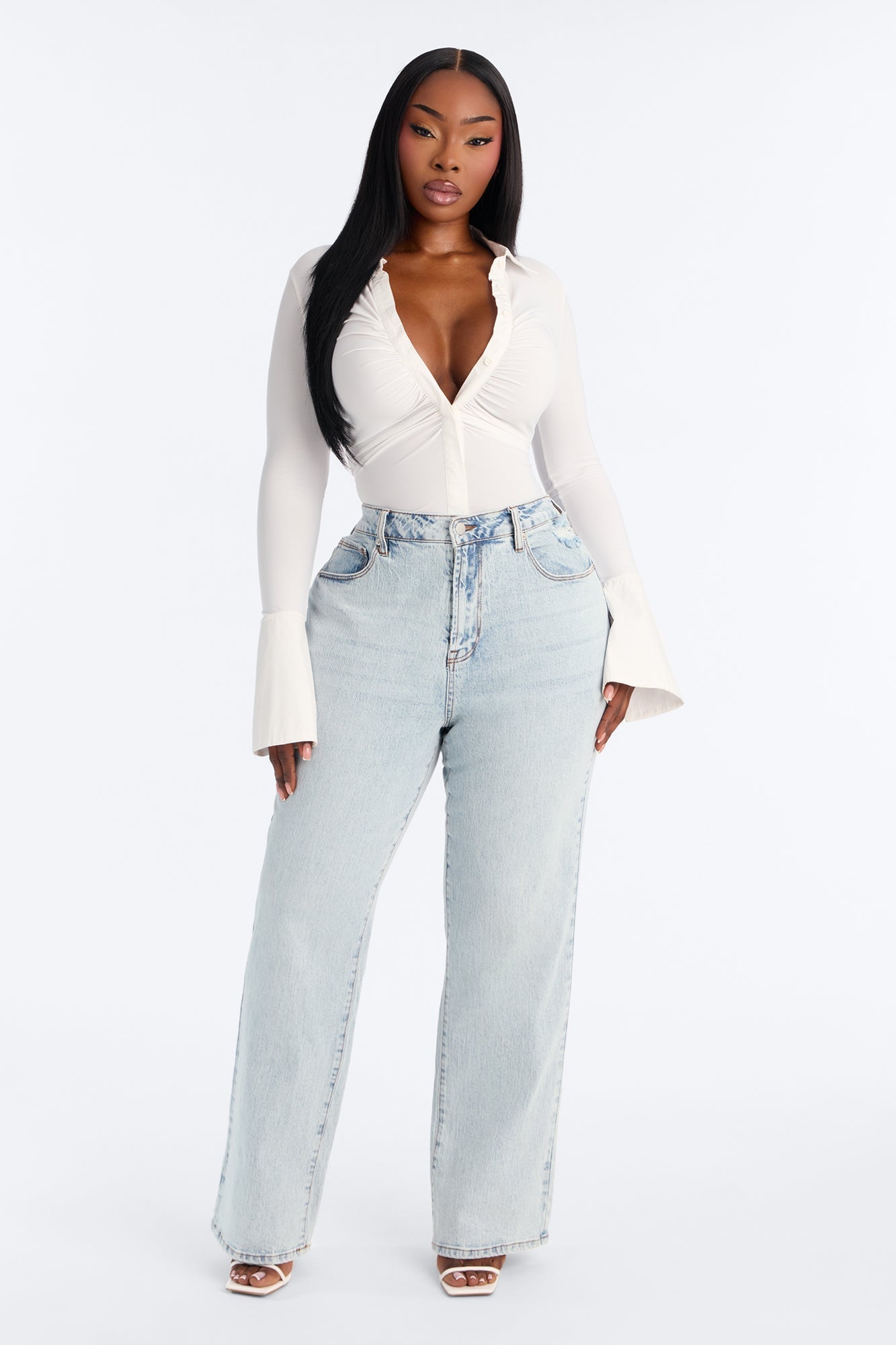 Kiss And Tell High Rise Low Stretch Straight Leg Jeans - Light Blue Wash image 1