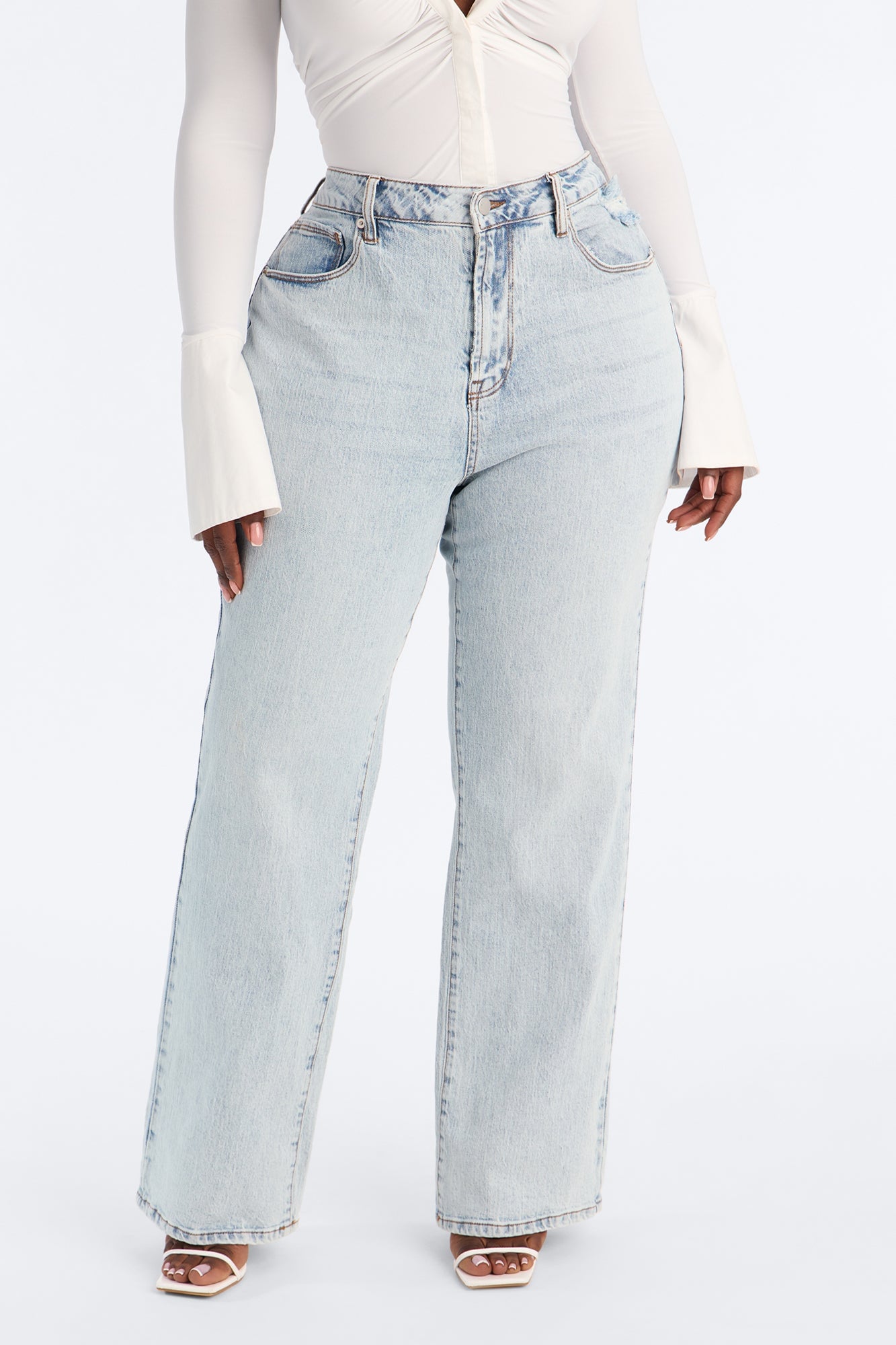 Kiss And Tell High Rise Low Stretch Straight Leg Jeans - Light Blue Wash image 2