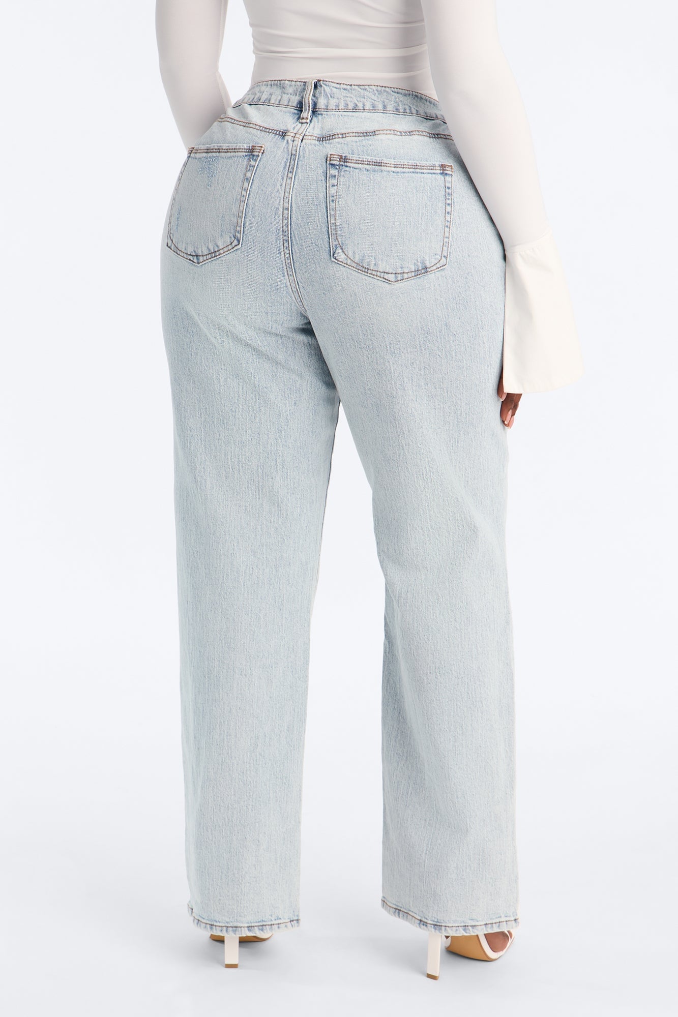 Kiss And Tell High Rise Low Stretch Straight Leg Jeans - Light Blue Wash image 4