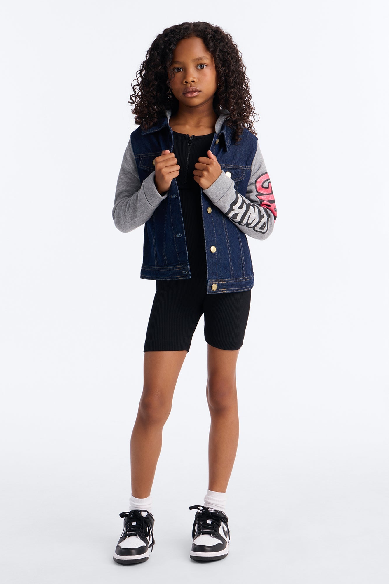 Mini Girl Pwr Denim And Fleece Jacket - Heather/Combo image 1