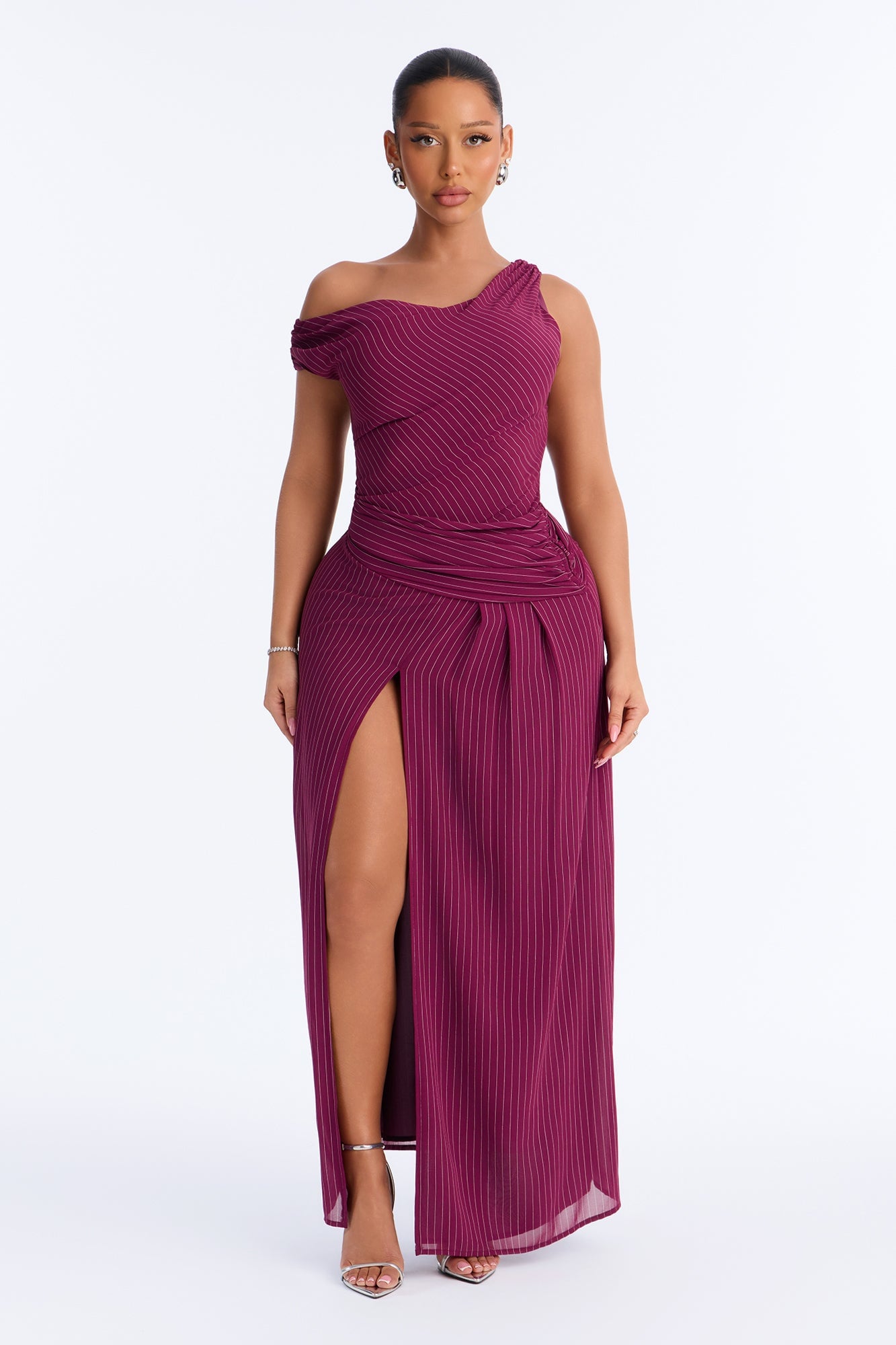 Stella Chiffon Pinstripe Maxi Dress - Burgundy/combo image 5