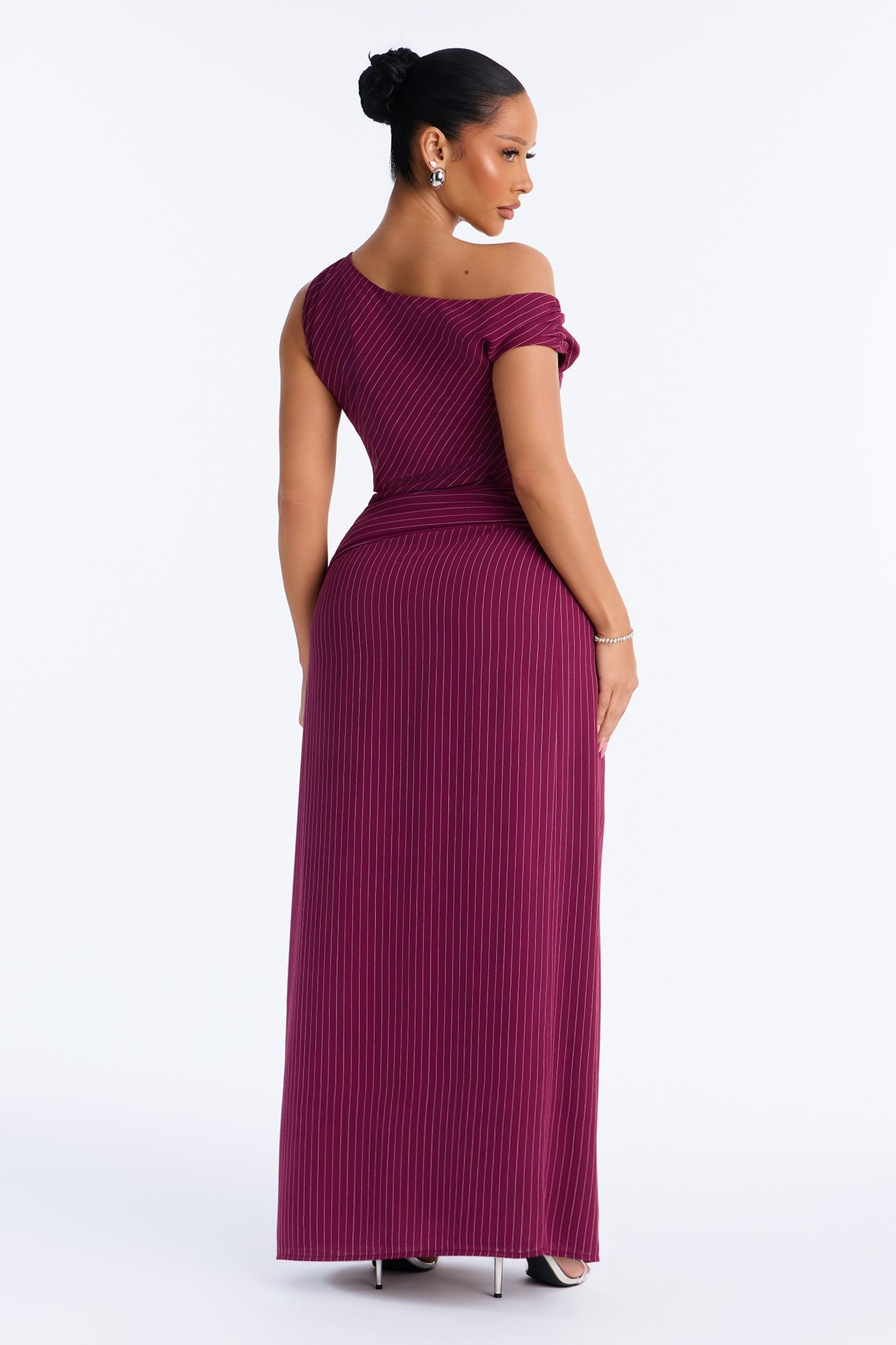 Stella Chiffon Pinstripe Maxi Dress - Burgundy/combo image 8