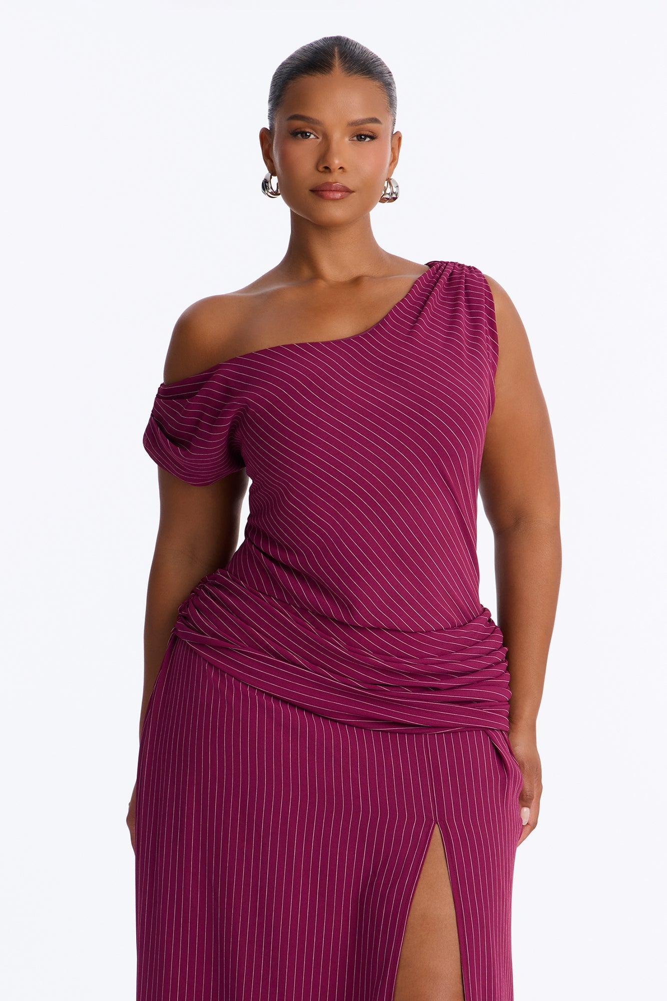 Stella Chiffon Pinstripe Maxi Dress - Burgundy/combo image 2