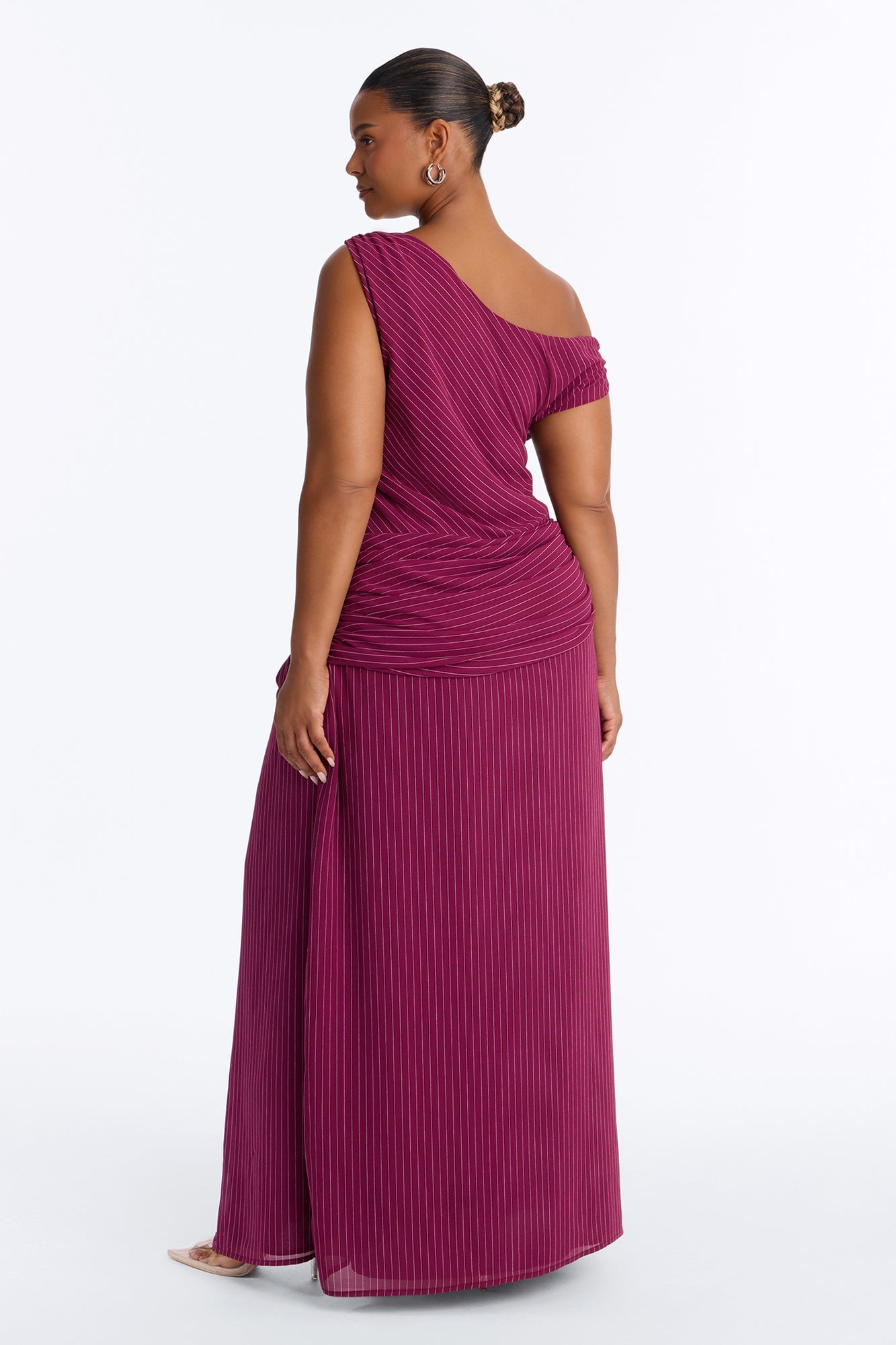 Stella Chiffon Pinstripe Maxi Dress - Burgundy/combo image 4